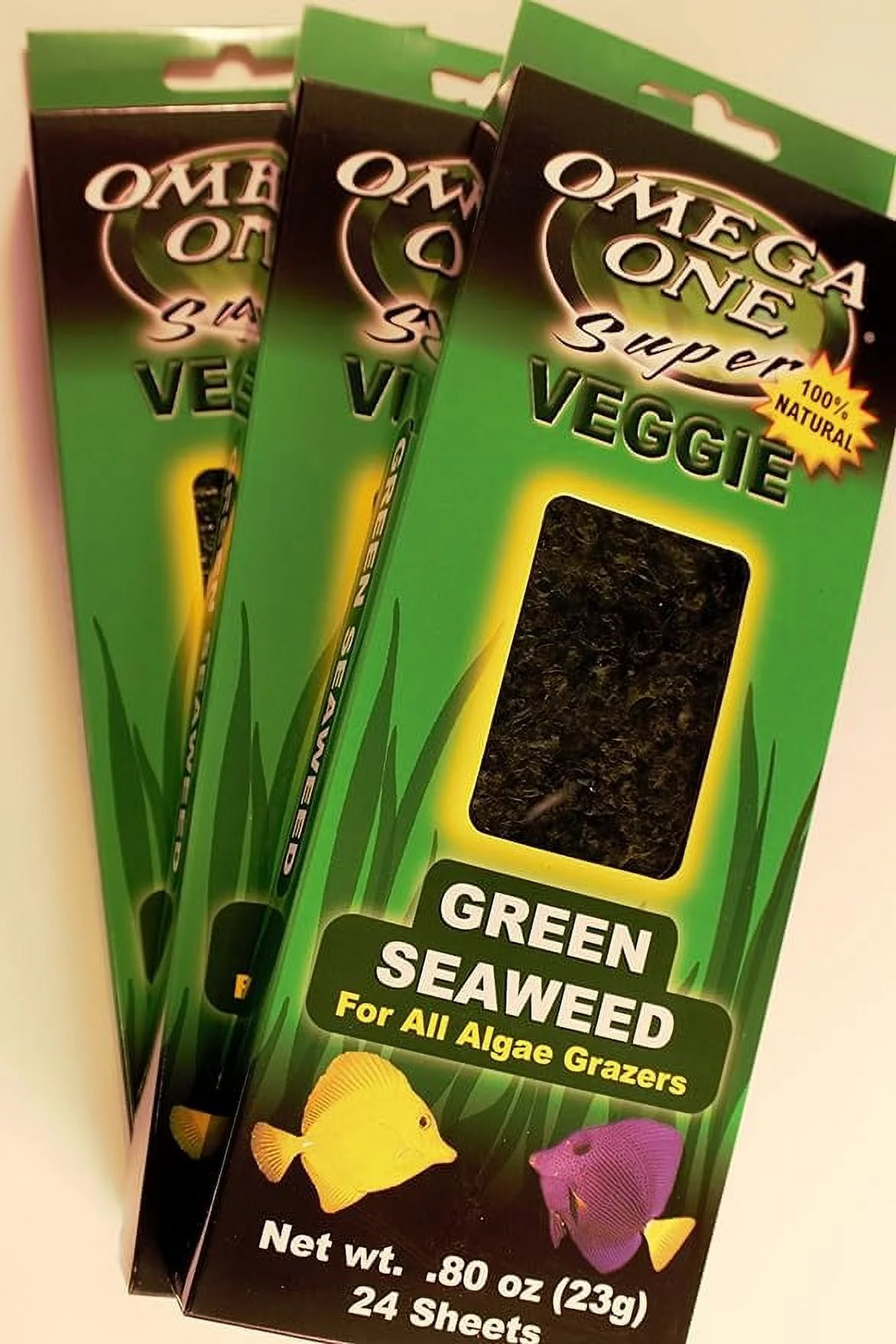 Omega One Super Veggie Green Seaweed for All Algae Grazers.8 oz, 23 g, 24 Sheets, 3 Pack