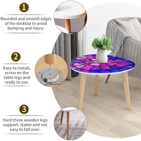 TQJKLFDY Small Coffee Nesting  Abstract Stained Glass Mosaic Magenta pinnk Triangle End  Center   Modern   Room Bedroom Balcony