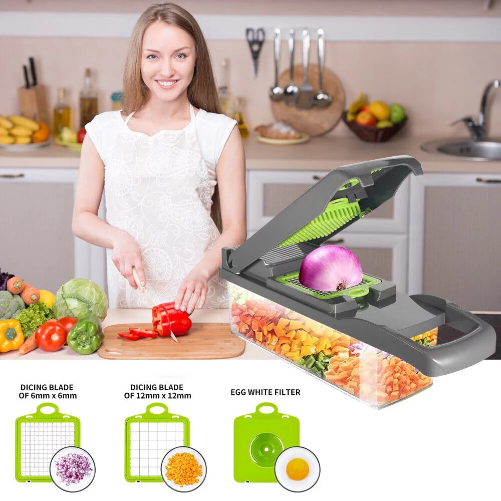KingFurt 13-in-1 Multifunctional Vegetable Chopper Easy to Clean, 8 Diversified Blades, Save Cooking Time