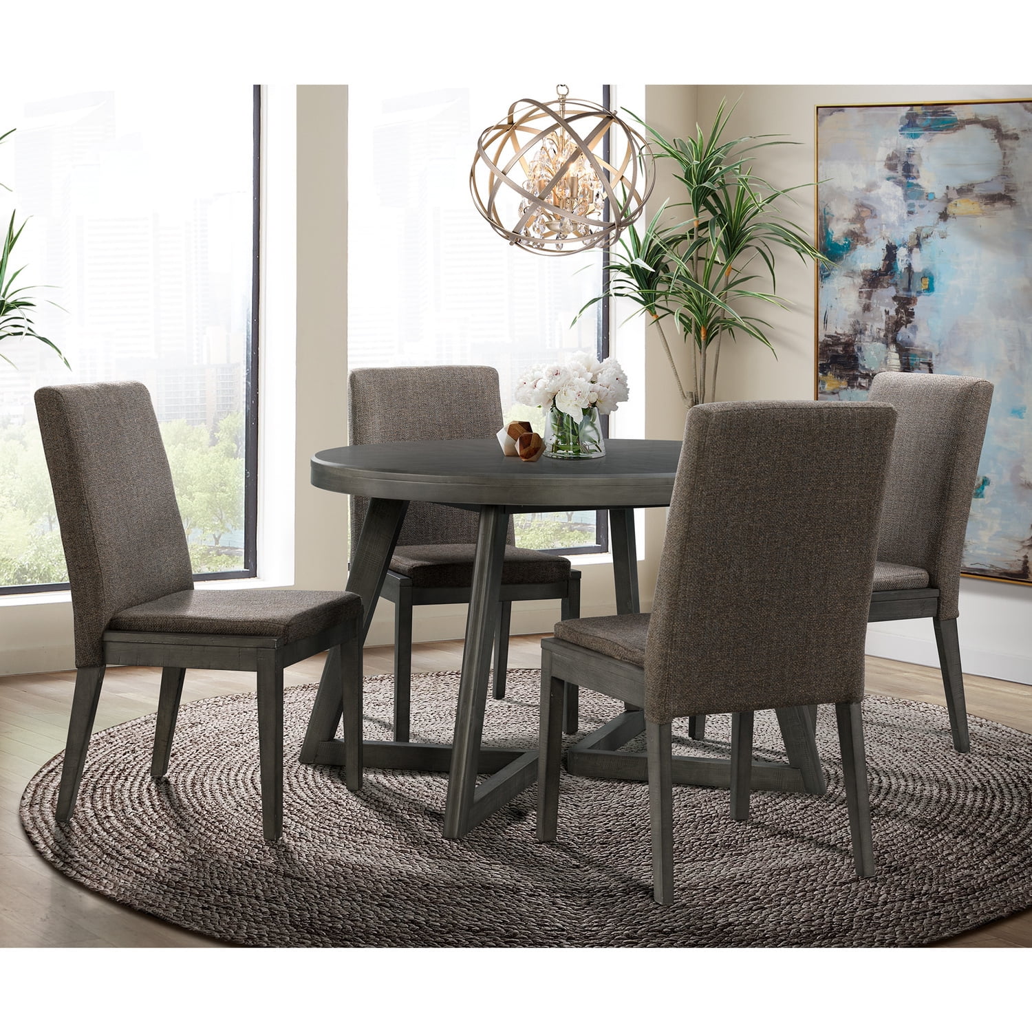 HomeStock Lakefront Luxury Round 5Pc Dining Set-Table & Four Chairs