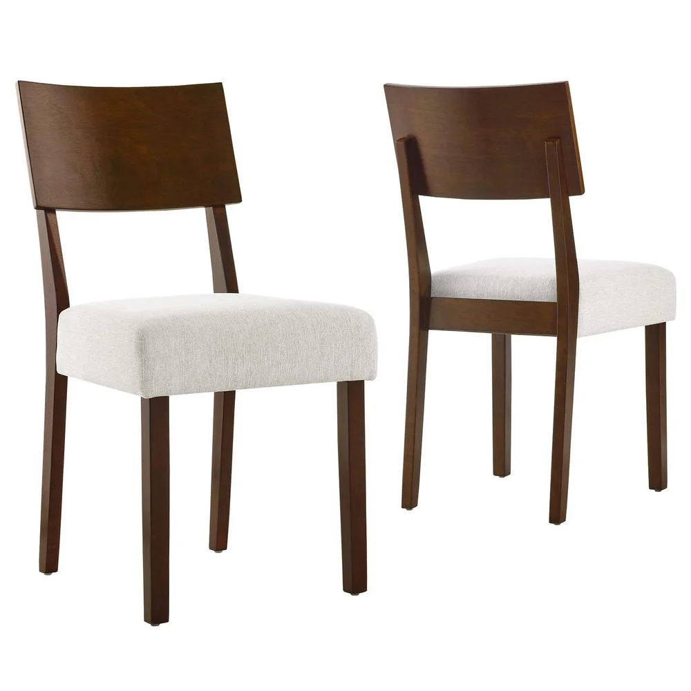 Modway Pax Wood Dining Side Chairs - Set of 2 in Walnut Heathered Weave Ivory