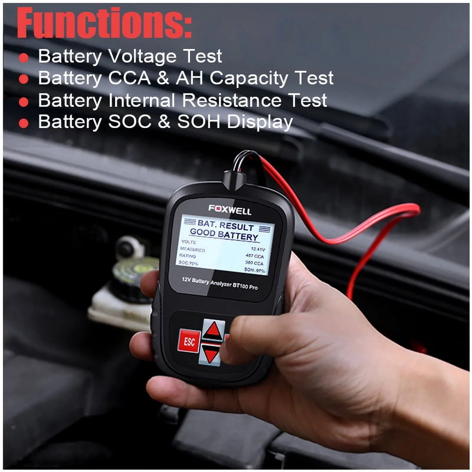 FOXWELL BT100 PRO 12V Car Battery Tester OBD2 Cars Batteries Analyzer Battery Scanner for 100-1100 CCA 6V-12V Batteries Check Battery Health Charging test Automotive Diagnostic Tool