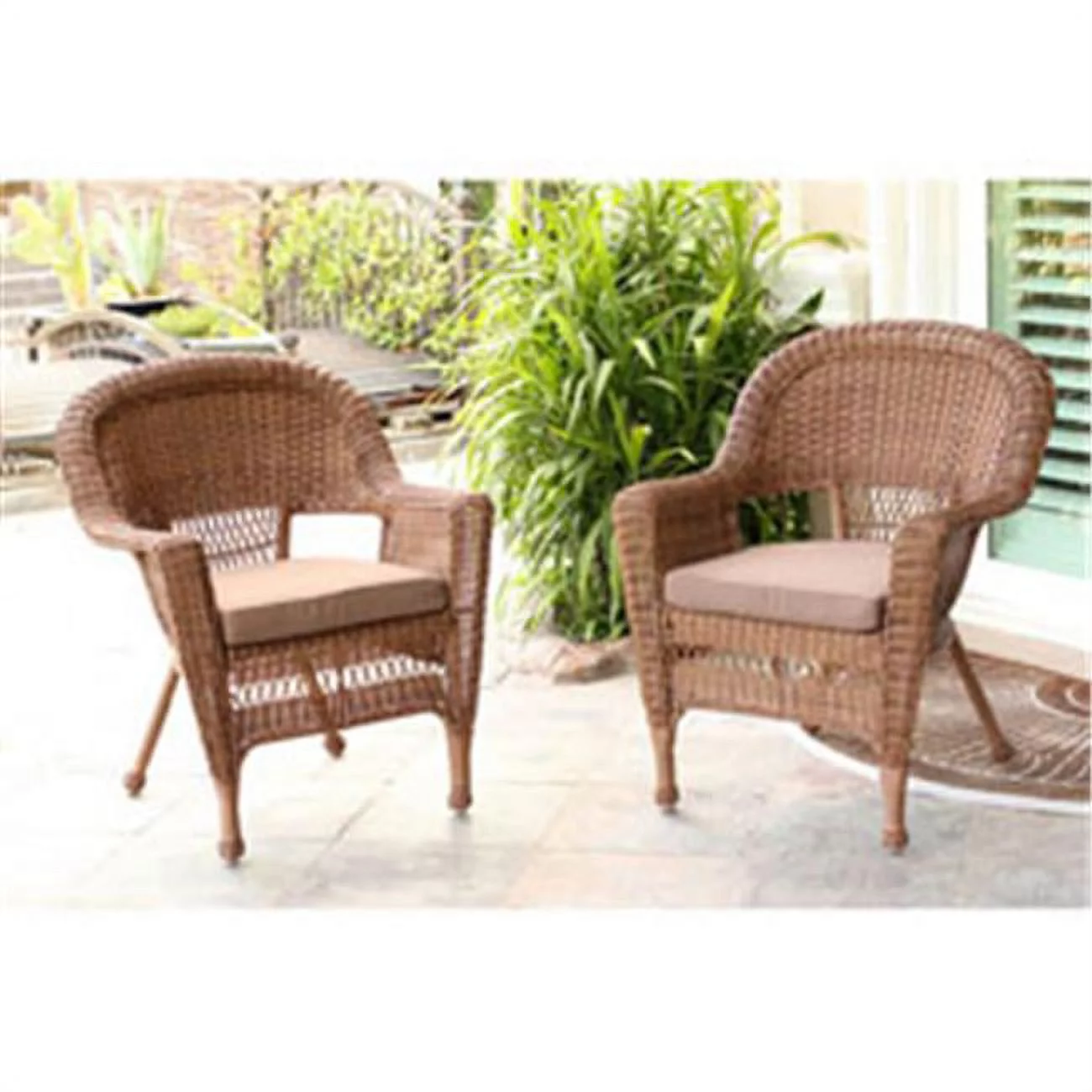 Jeco W00205-4-C-FS007-CS Honey Wicker Chair with Brown Cushion - Set of 4