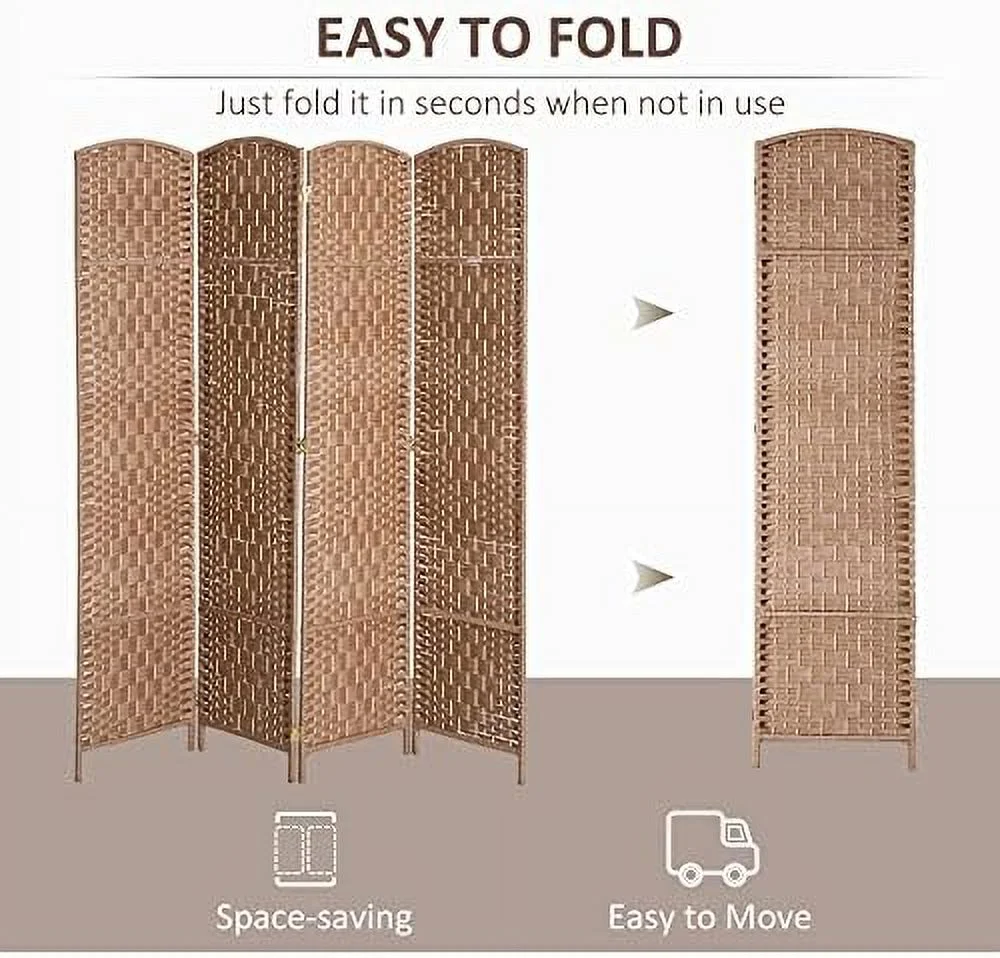 TQNJYGX 6' Tall Wicker Weave 6 Panel Room Divider Privacy Screen - Brown