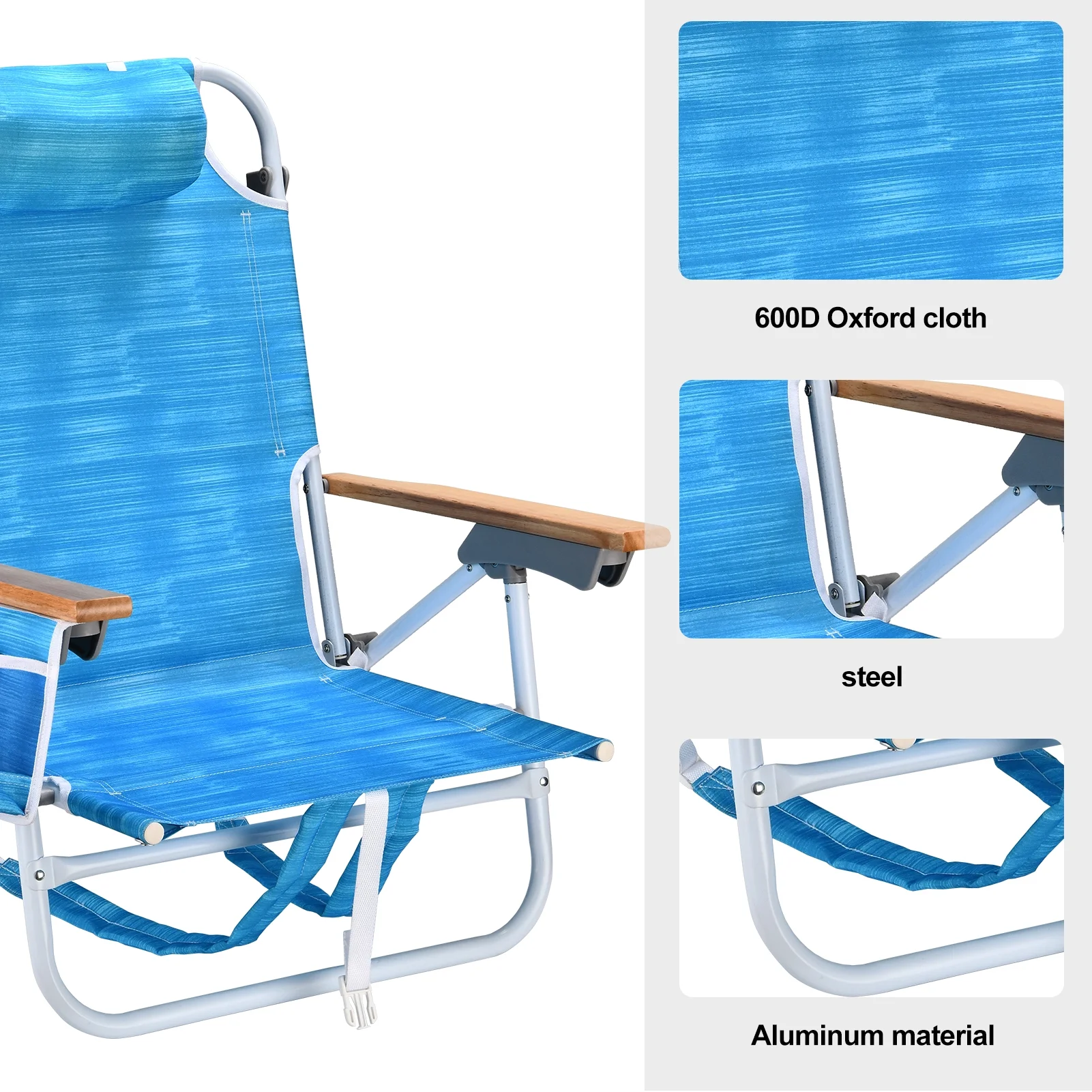 2PCS Backpack Beach Chairs for Adults Beach towel backpack beach chairs for adults 5 position chair with pouch folding lightweight positions back pack 13 inch high