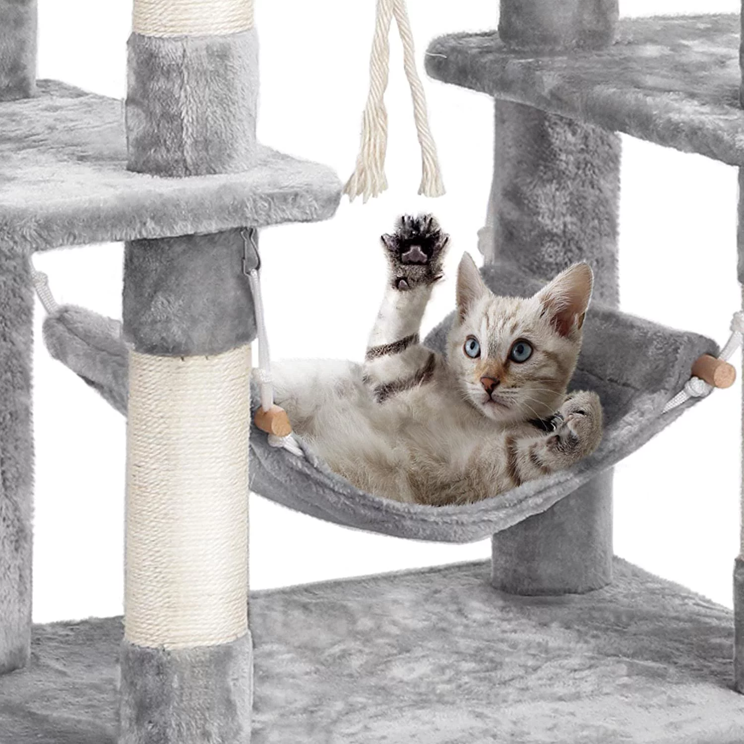 Multi-Level Cat Tree Cat Tower, 59''H Activity Center Tower Stand Furniture with Scratching Posts, Plush Perch & Hammock