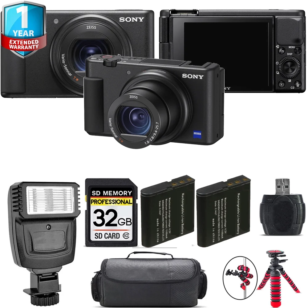 Sony ZV-1 Digital Camera (Black) + Extra Battery + 1 Yr Warranty + 32GB