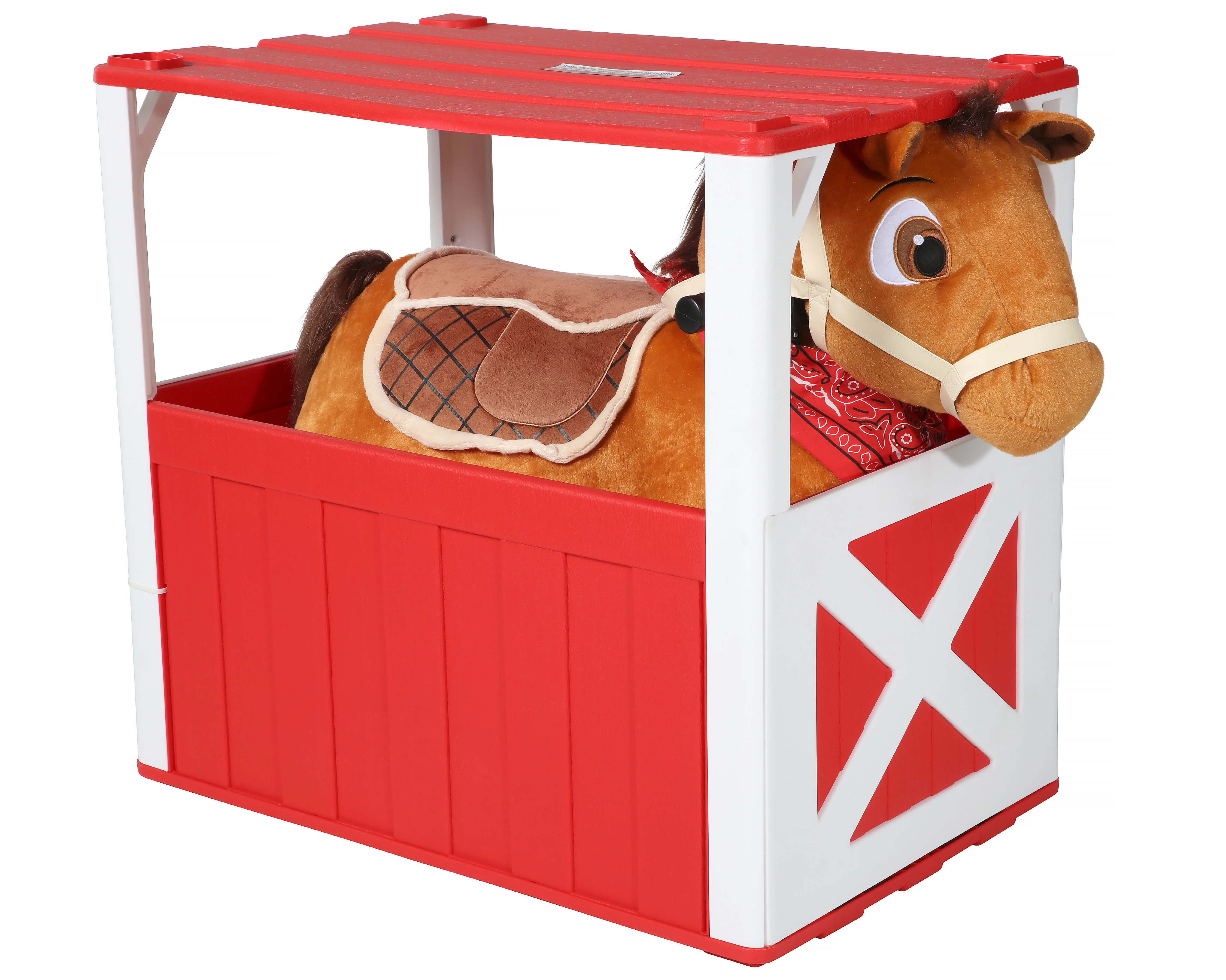 6 Volt Stable Buddies Chestnut Horse Plush Ride-On by Dynacraft with Removable Bandana and Play Stable Included!