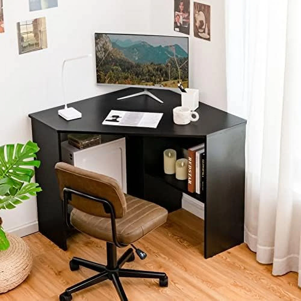 JDZHAPPYLIFE Corner Desk  Corner Computer Desk for Small Space  Bedroom Corner Desk with  Shelves & CPU Stand  Small Desks for Small Spaces  Small Corner Writing Desk (Rustic Brown)