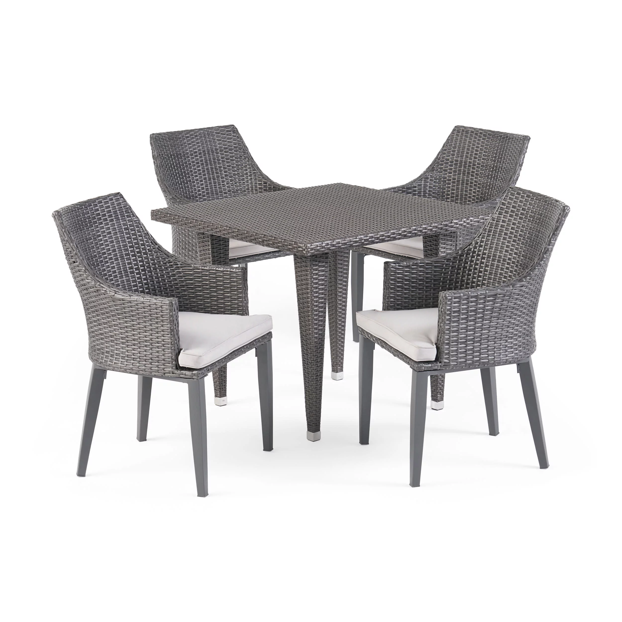 GDF Studio Wos Outdoor Wicker 5 Piece Dining Set with Cushion, Gray and Light Gray