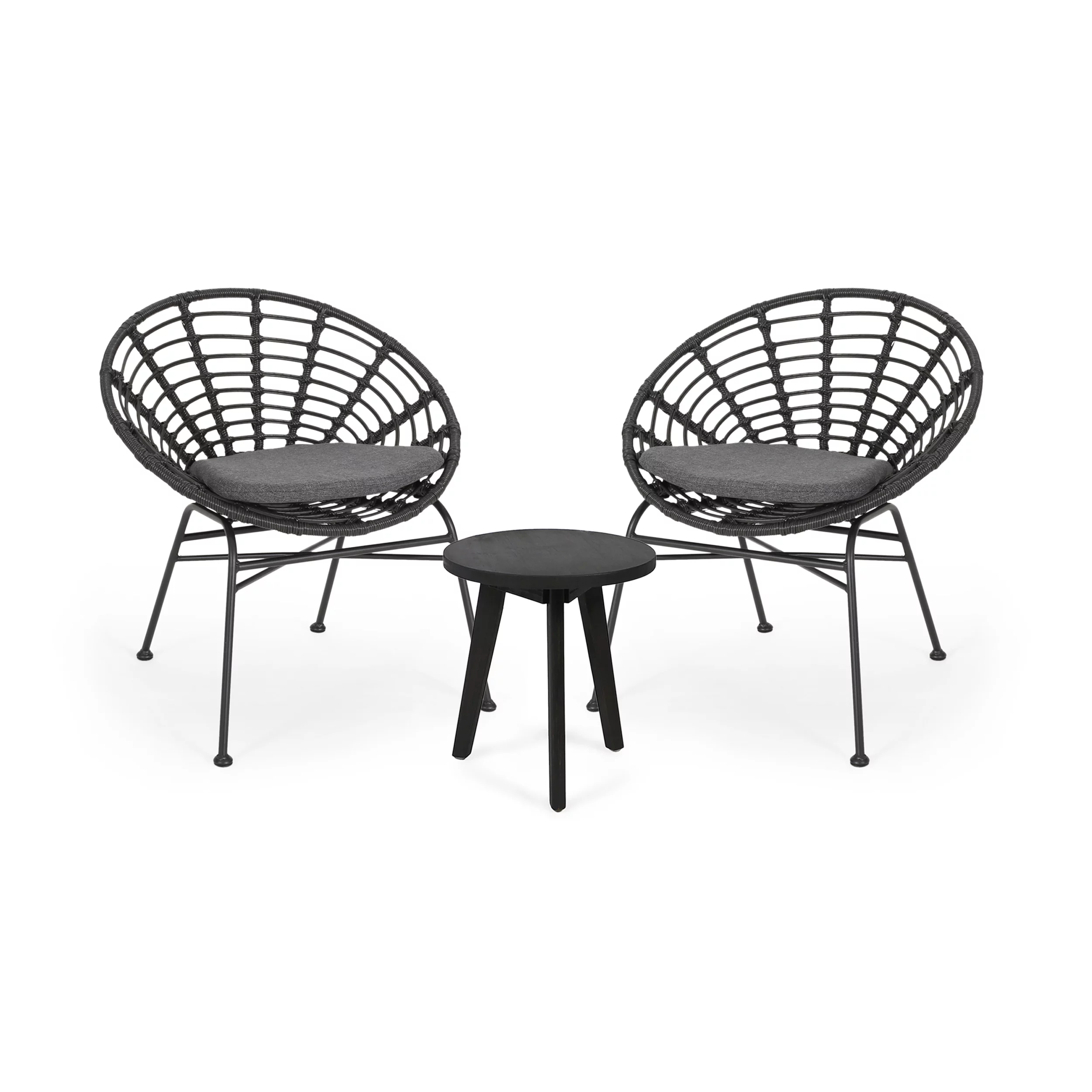 Priscilla Outdoor 2 Seater Acacia Wood Chat Set, Gray and Dark Gray