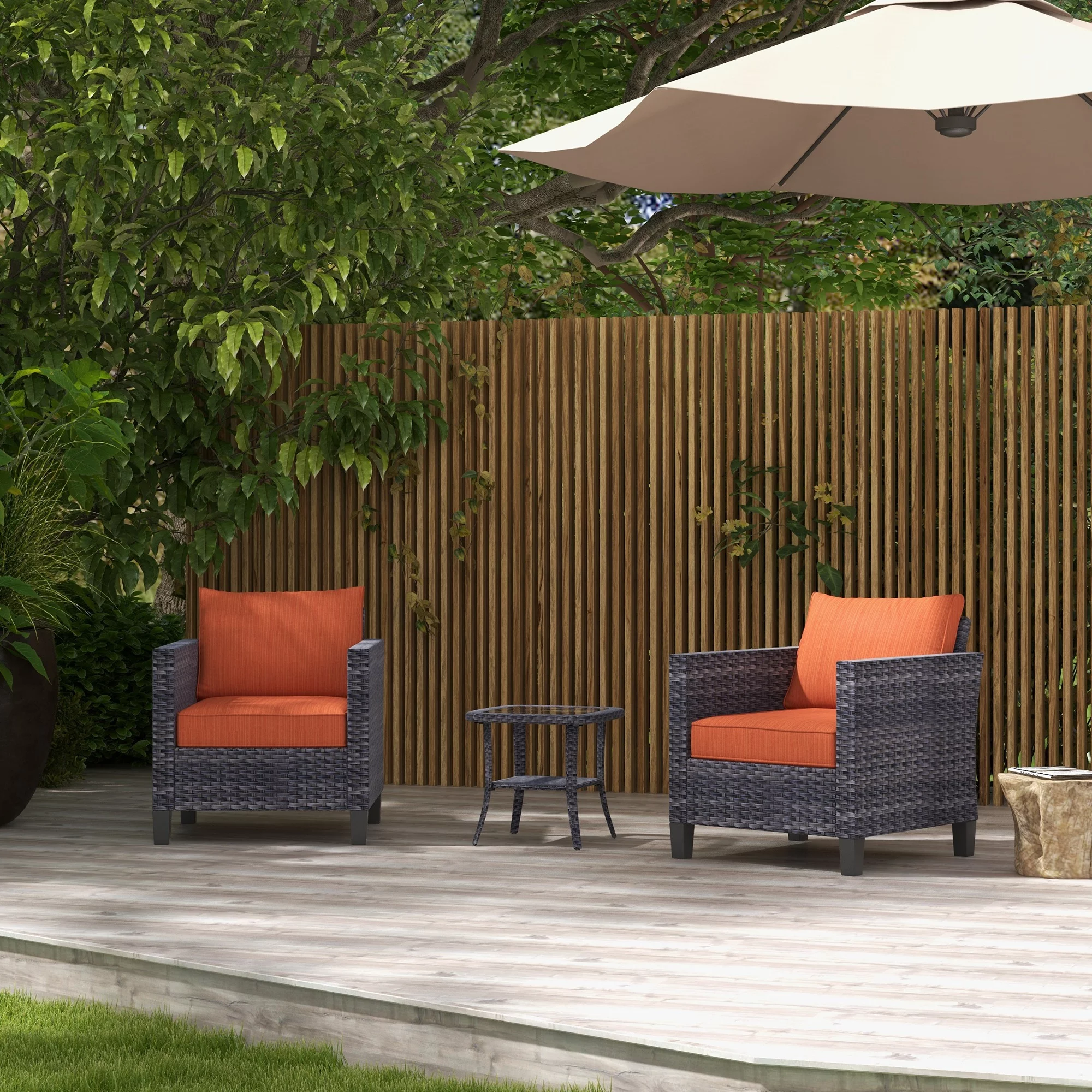 Ovios 3 Pieces Outdoor Patio Furniture All-Weather Bistro Set with Coffee Table and Wicker Chairs for Garden Balcony Backyard Yard