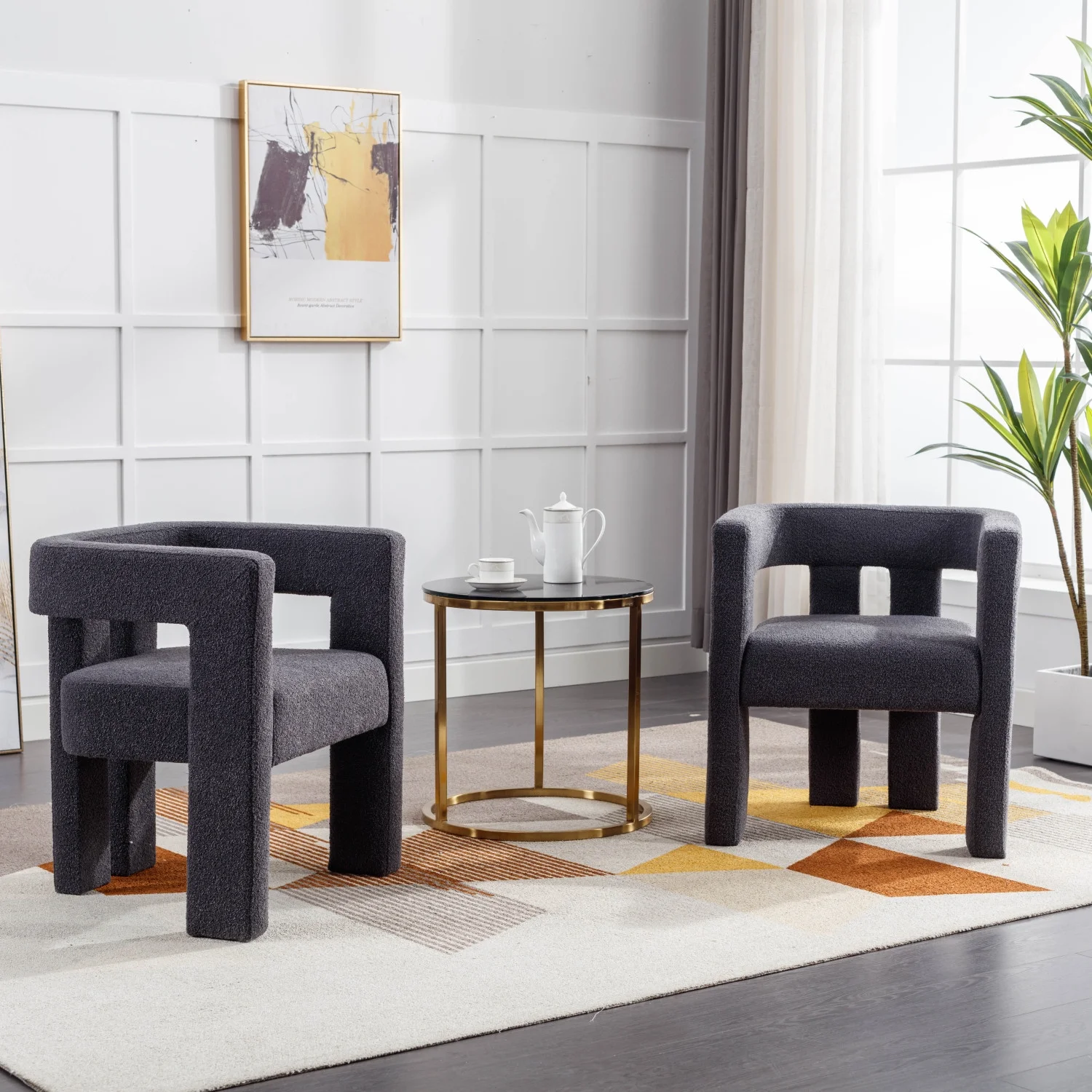 COOLMORE Contemporary Designed Fabric Upholstered Accent/Dining Chair /Barrel Side Chairs Kitchen Armchair for Living Room 2PC/SET