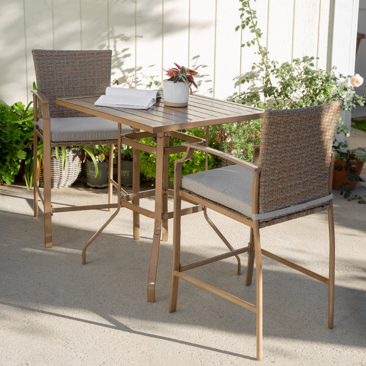 Barton 3pc Patio Bar stools w/Bar Table Outdoor All Weather Cushioned