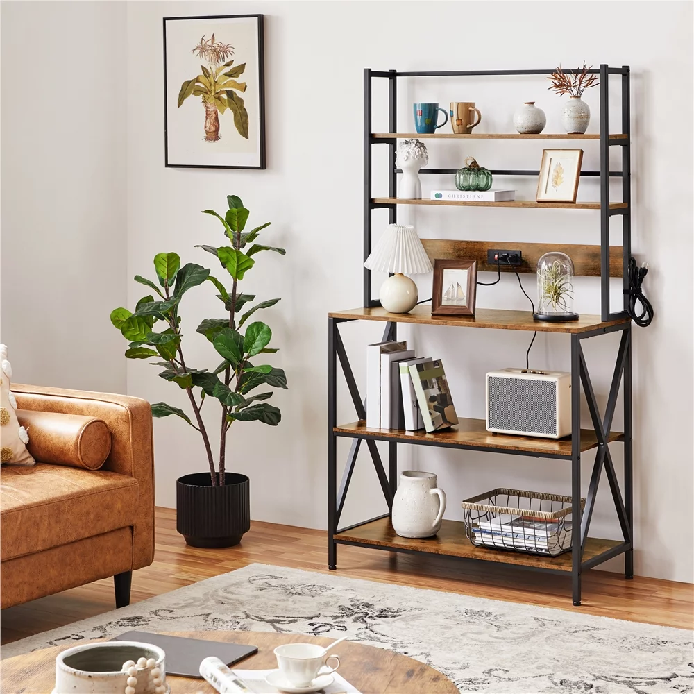 Yaheetech 64.5'' 5-Tier Baker's Racks with Power Outlets for Kitchens, Rustic Brown