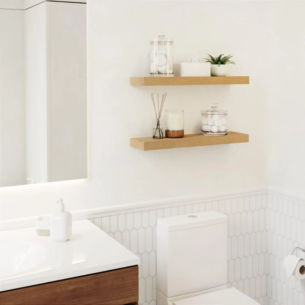 Floating Wall Shelves Set of 2 - Functional & Rustic Wooden Shelve for Home Furnishing, Bathroom, Kitchen, & Farmhouse - No Stain (Unfinished, 15