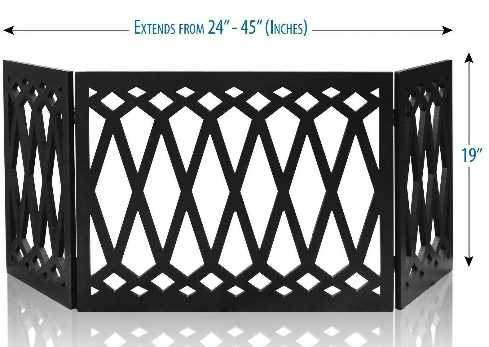 Freestanding Folding Gate | Expandable Wooden Fence for a Small to Medium Pet Dog | Limits Pup's Access to Stairs, Doorways, Hallways (Black, Diamond Print)
