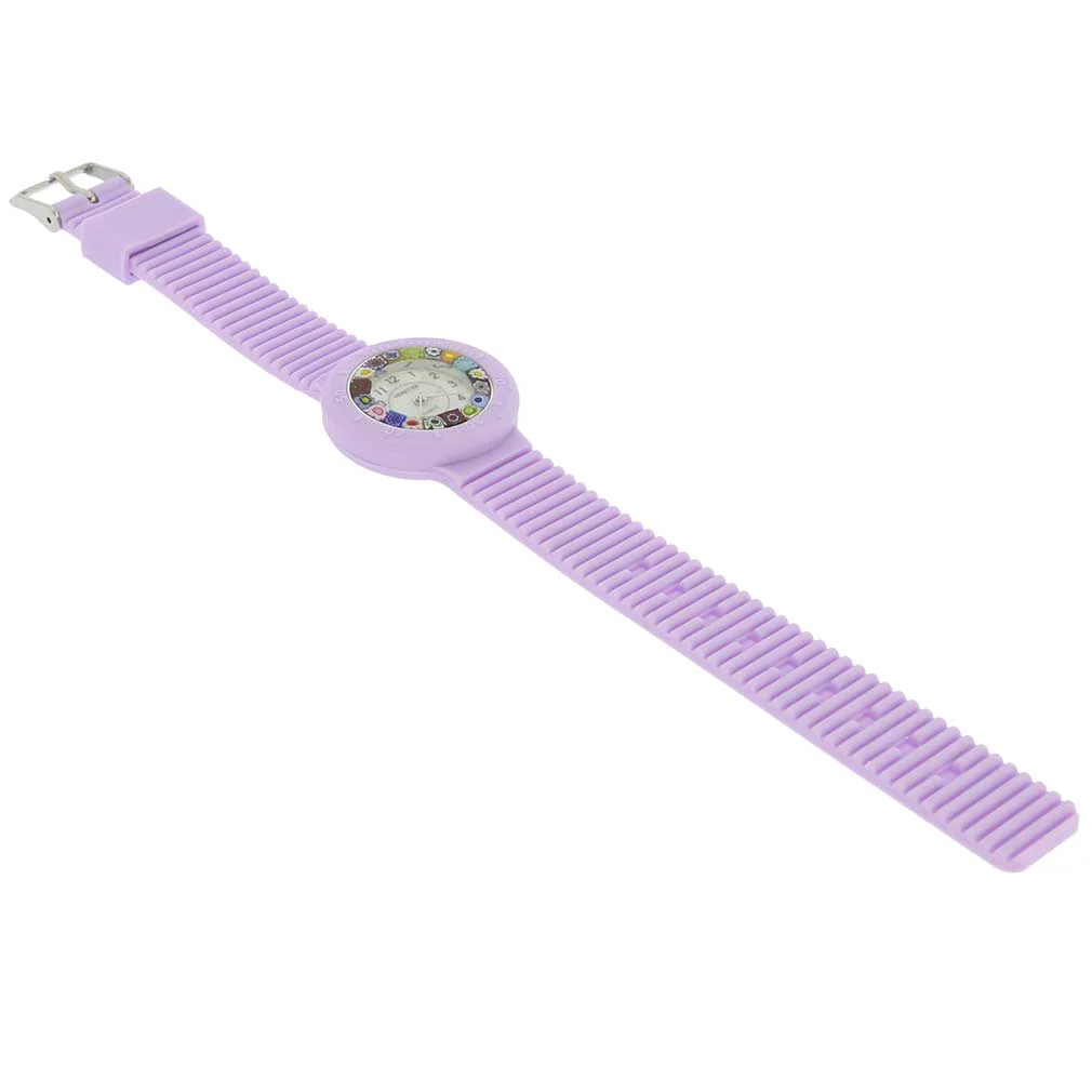 GlassOfVenice Murano Glass Millefiori Watch with Rubber Band - Lavender