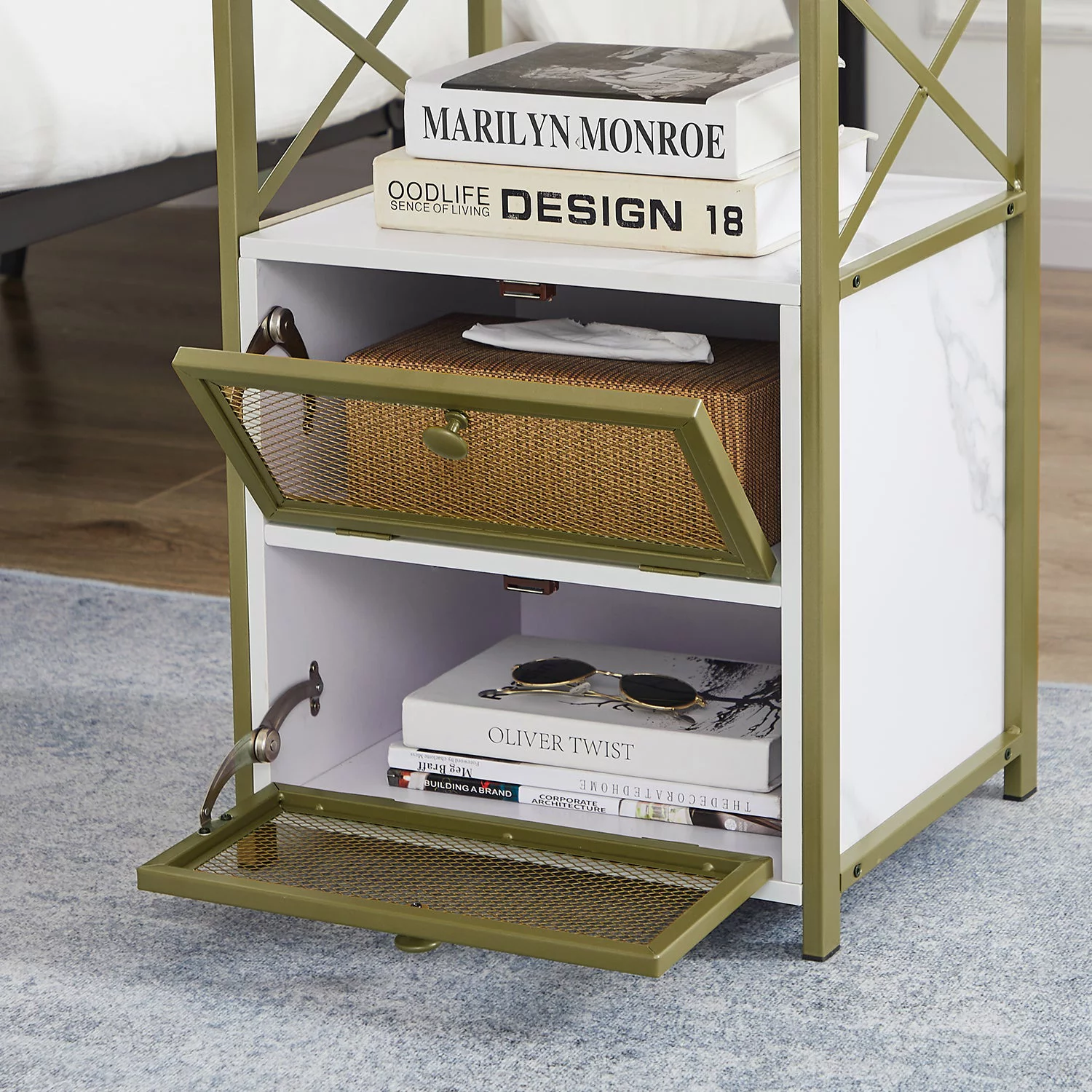 VECELO 3-Piece Coffee Table Set for Living Room, Modern Rectangle Coffee Table & 2 Drawes Table with Storage, for Small Space, Apartment, Gold