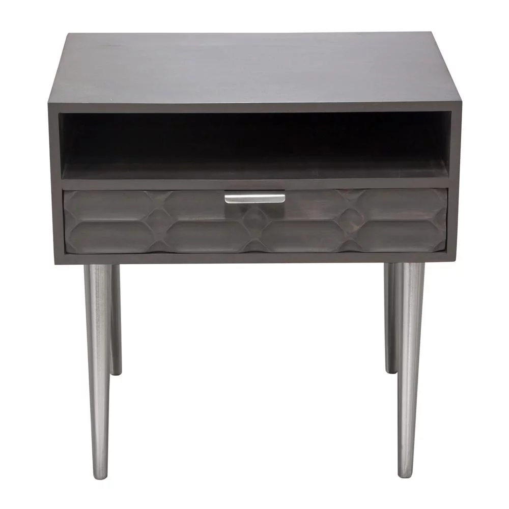 Diamond Sofa  Petra Solid Mango Wood 1-Drawer Accent Table with Nickel Legs, Smoke Grey Finish