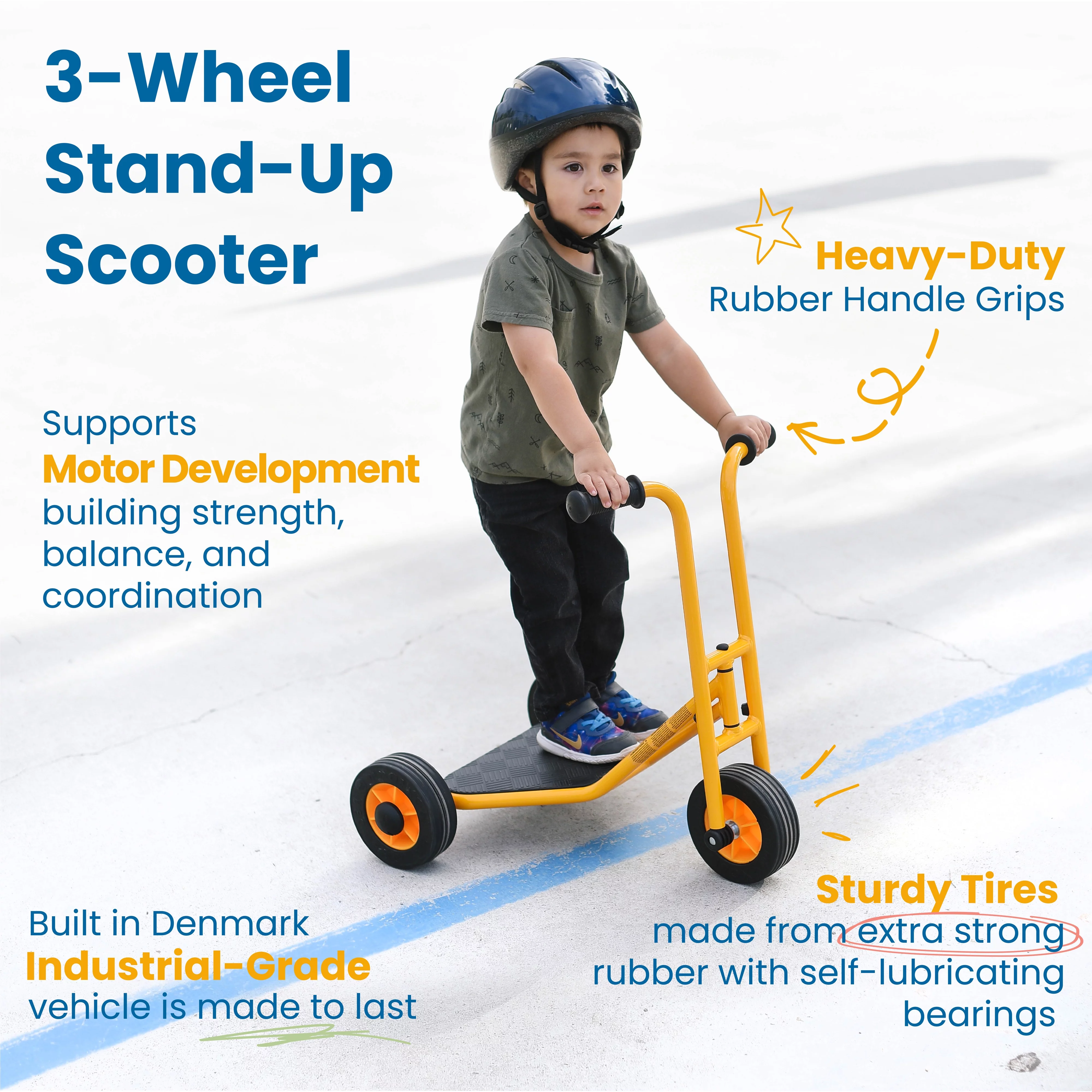 RABO powered by ECR4Kids 3-Wheel Stand-Up Scooter, Industrial Grade Kids Bike - Yellow/Black