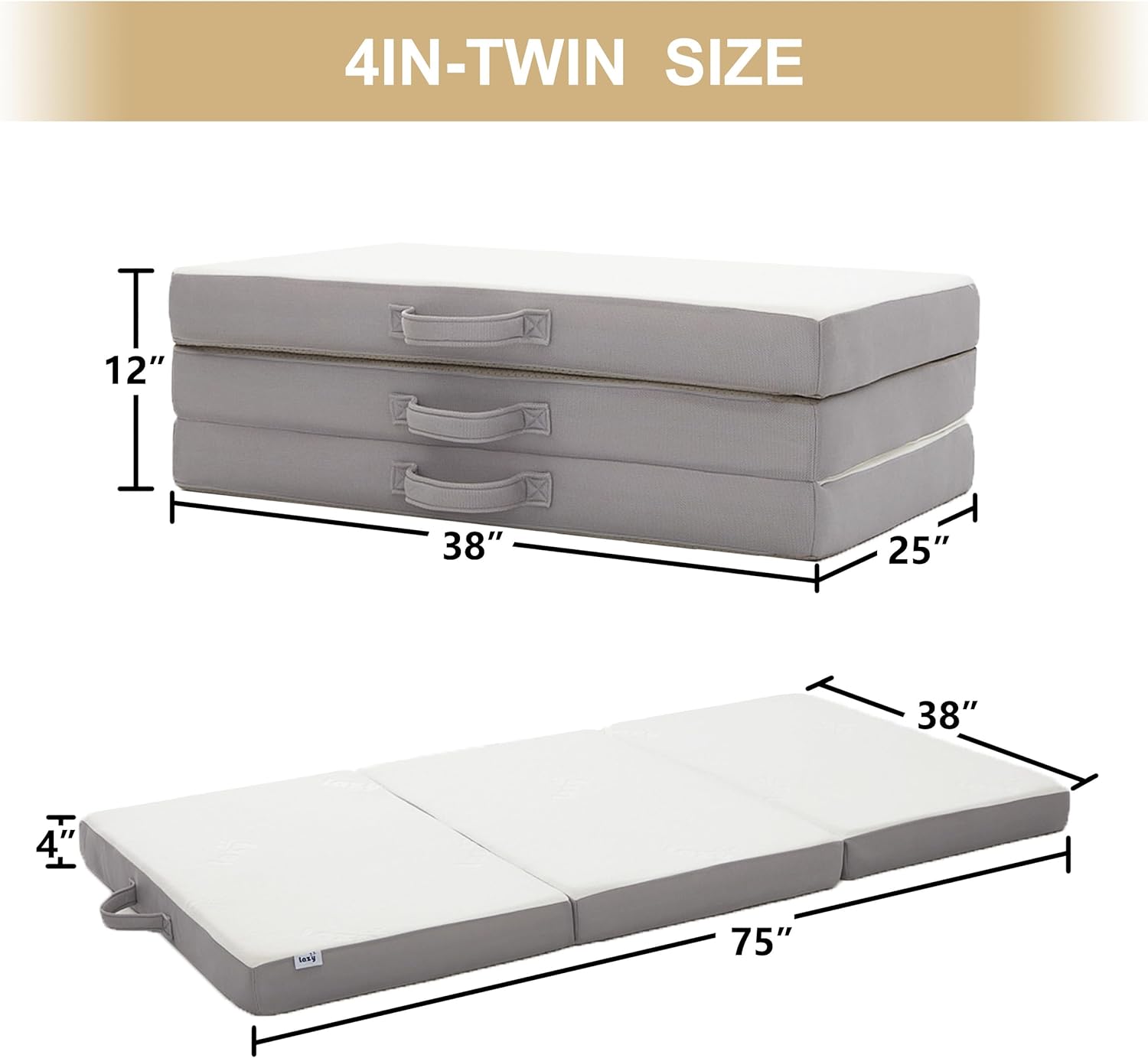 Folding Mattress, 4 Inch Memory Foam Tri-fold Mattress with Breathable & Washable Bamboo Fiber Fabric Cover, Foldable Floor Mattress Guest Bed for Camping, Road Trip, Twin