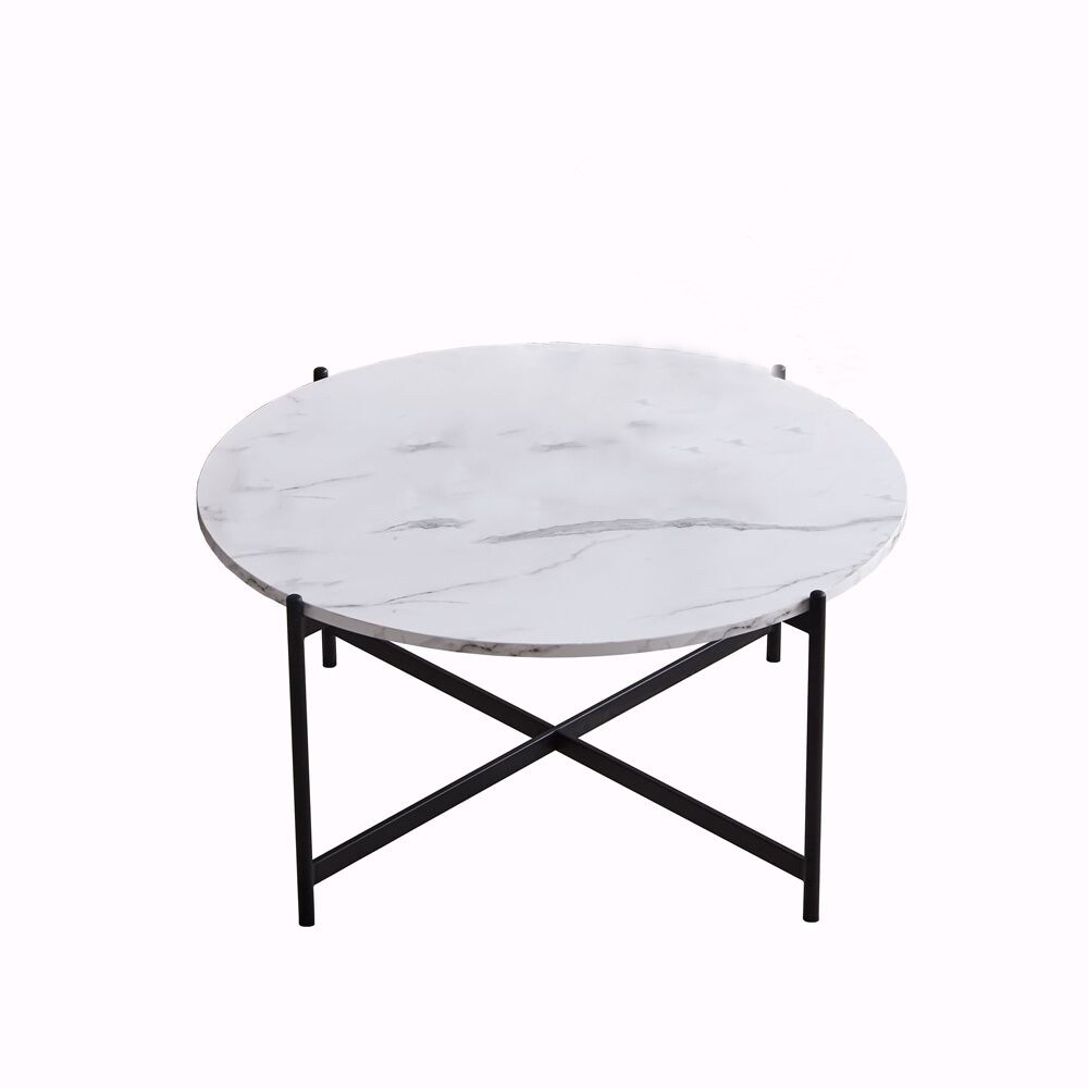 Modern Round coffee table,metal frame with walnut top-36 in. Brown and Black