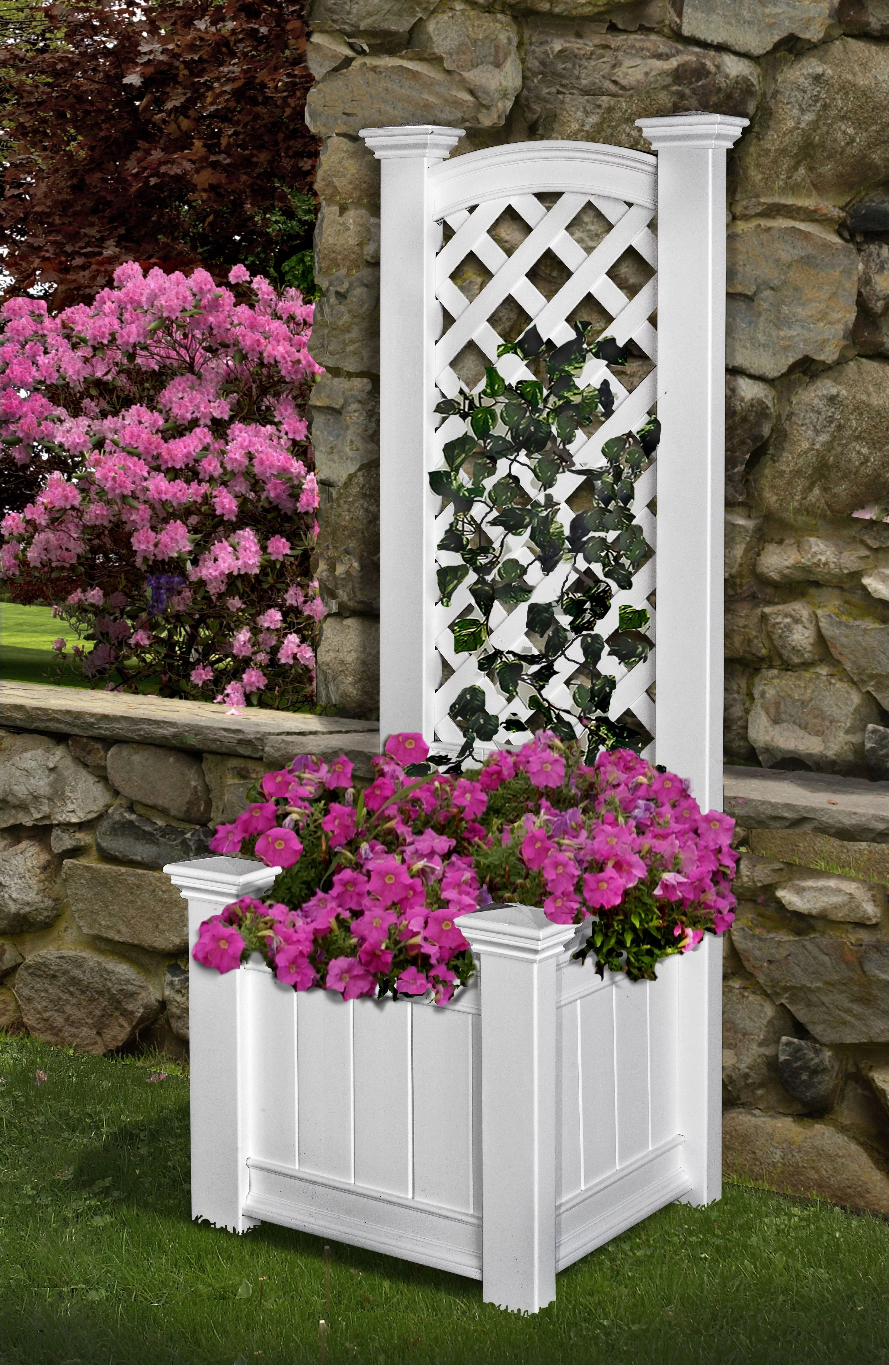 New England Arbors Square Vinyl Kensington Planter with Trellis