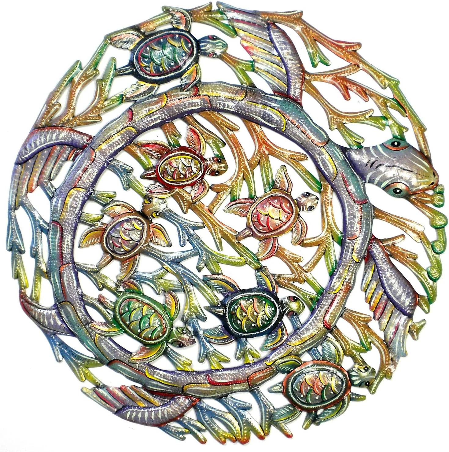 Recycled Hand-Painted Haitian Metal Wall Art Sea Life, Turtles