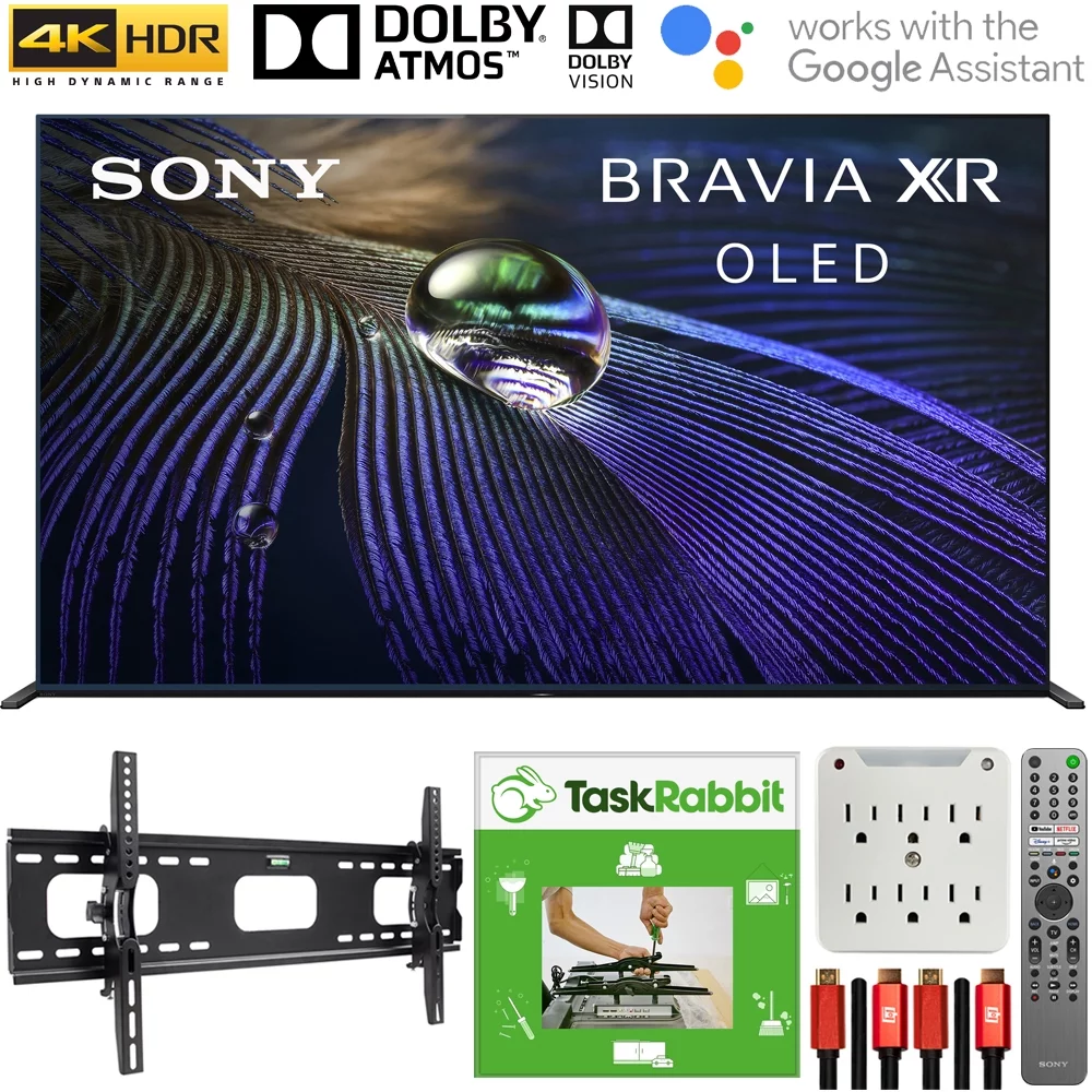 Sony XR65A90J 65-inch OLED 4K HDR Ultra Smart TV (2021 Model) Bundle with TaskRabbit Installation Services + Deco Gear Wall Mount + HDMI Cables + Surge Adapter