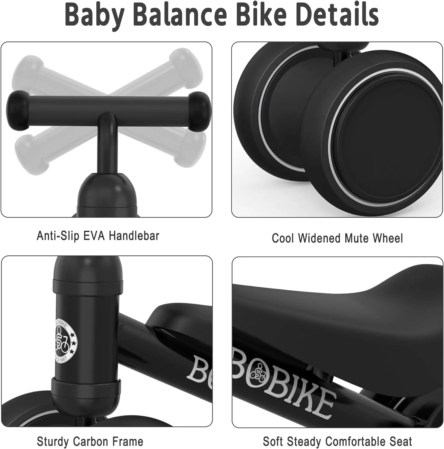 Open Box Bobike Baby Balance Bike Toys for 1 Year Old 10-24 Months Toddler - Black