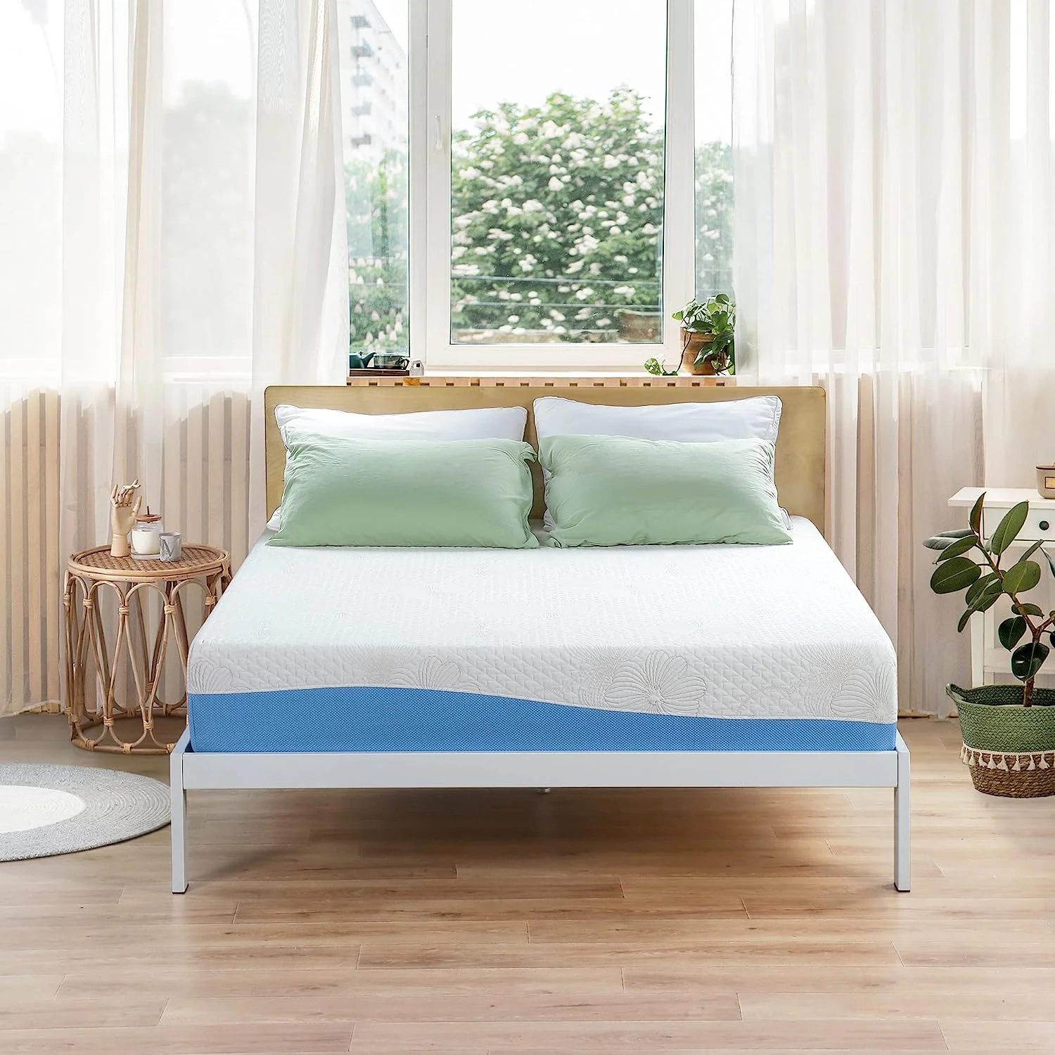 YANRUI Queen Mattress, 10 Inch Gel Memory Foam Mattress, Gel Infused for Comfort and Pressure Relief, CertiPUR-US Certified, Bed-in-a-Box, Medium Firm, Blue, Queen Size