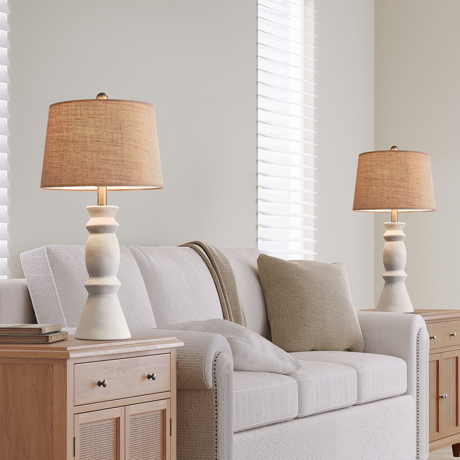 Oneach 25.75'' Ceramic Table Lamp Set of 2 for Living Room Bedroom White Framhouse Nightstand Bedside Lamps