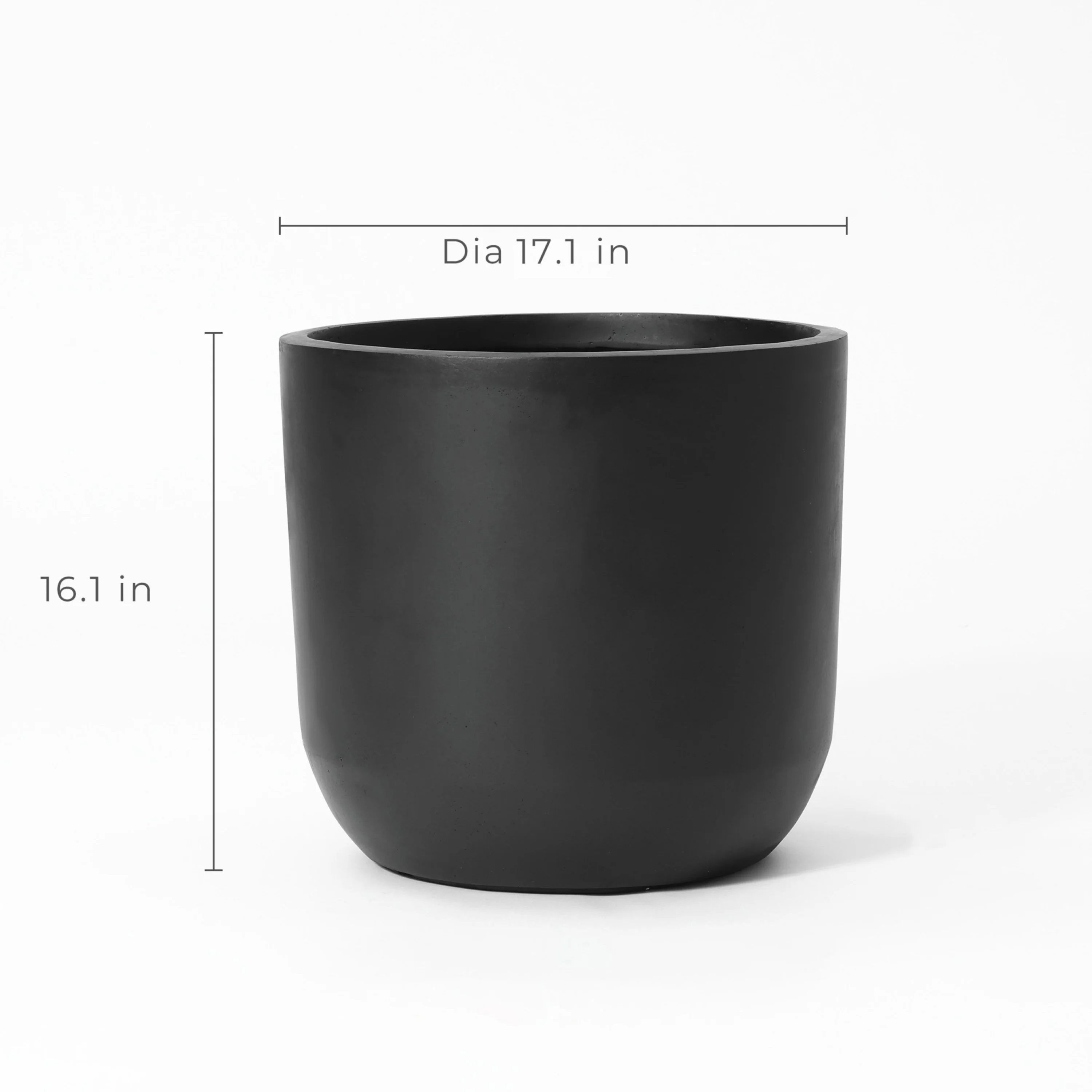 LuxenHome 17.1-Inch Round Smooth Finish Black  MgO Planter