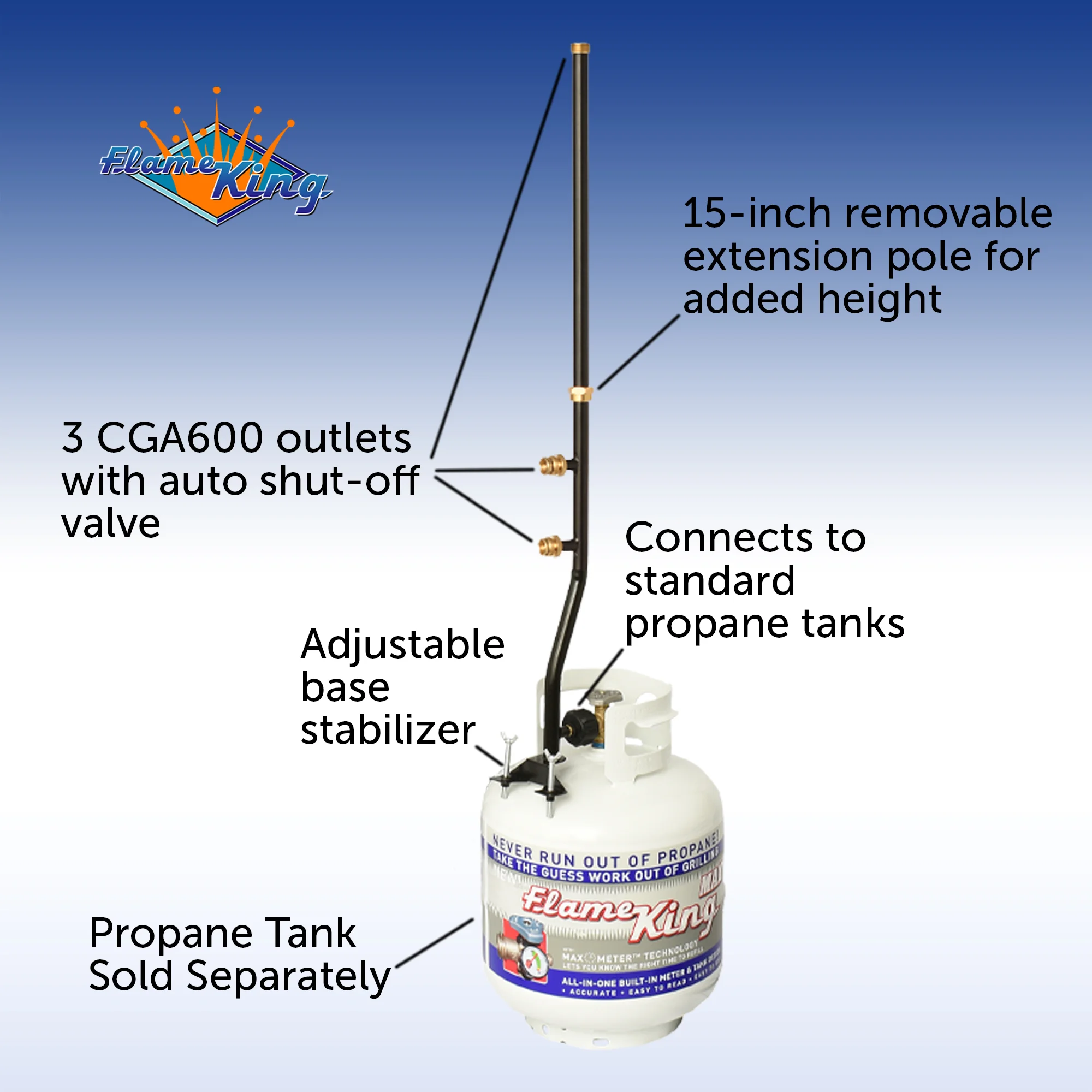 Flame King 3 Port Propane Tank Distribution Tree Post with 15 inch extension