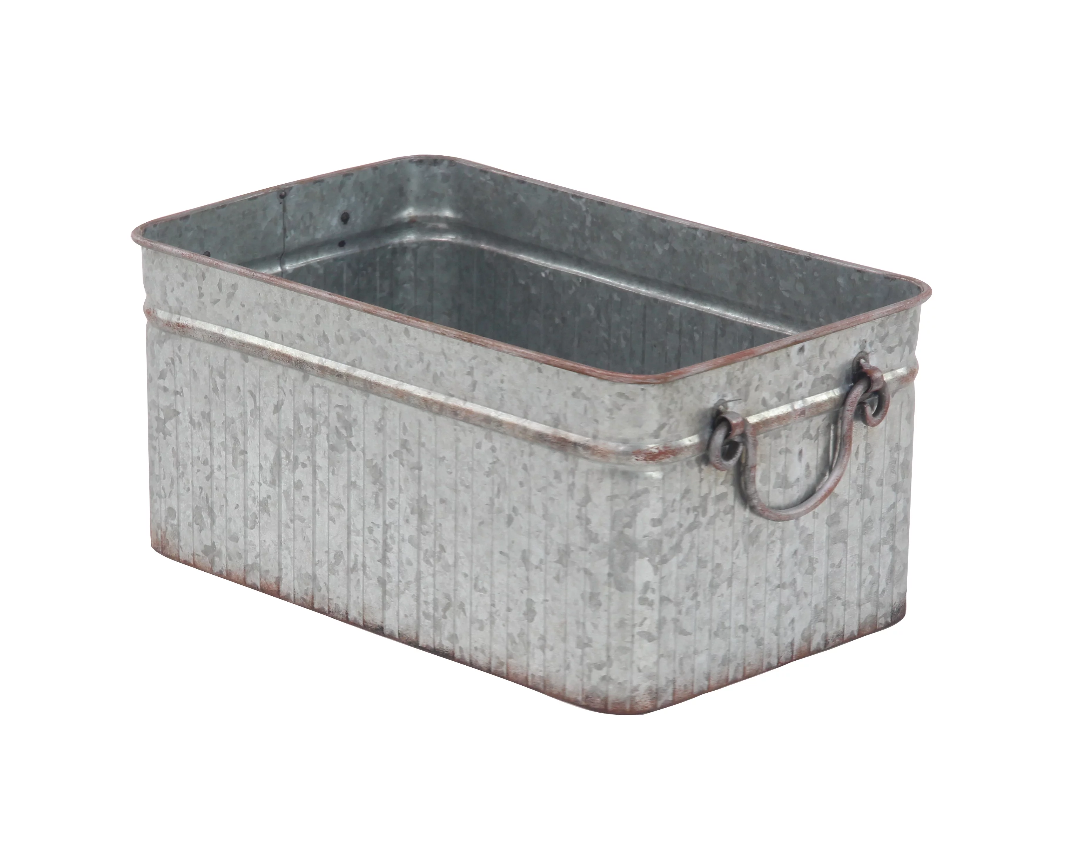 DecMode Set of 3 Farmhouse Iron Rectangular Planters with Handle