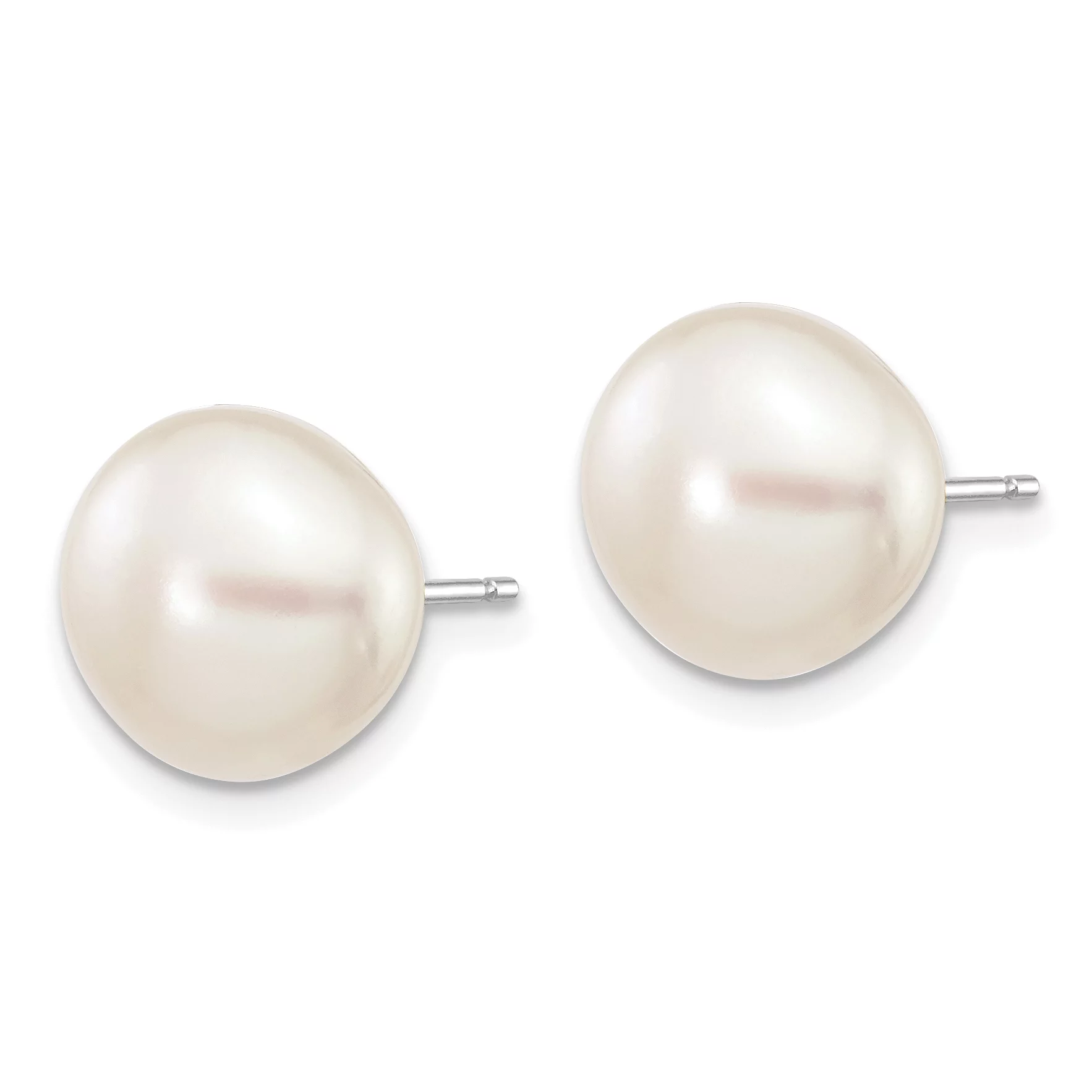 Carat in Karats 14K White Gold White Button Fresh-Water Cultured Pearl Stud Post Earrings (9 to 10mm (range))