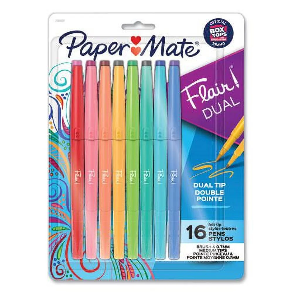Paper Mate Flair Dual Tip Pens - Set of 16
