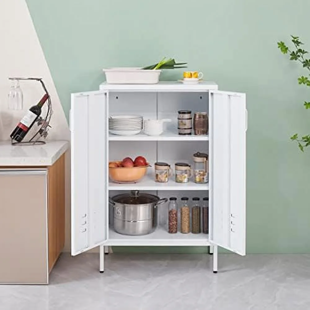 TQNLKGZ Metal Locker Cabinet  Accent Cabinet with 2 Adjustable Shelves  3-Layer  Cabinet with Doors and Legs  Metal  Cabinet for Home  Living Room  Mint Blue