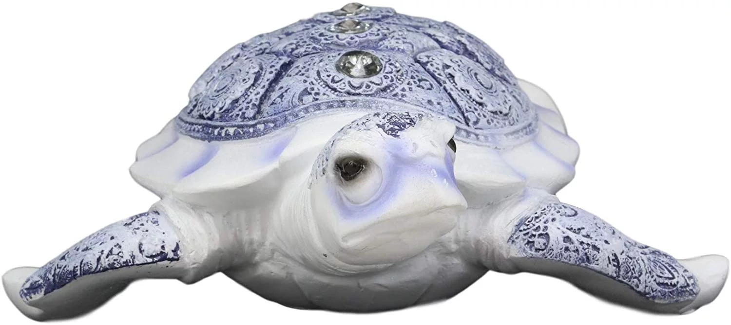 Ming Terracotta Blue And White Feng Shui Celestial Sea Turtle Statue 7.5