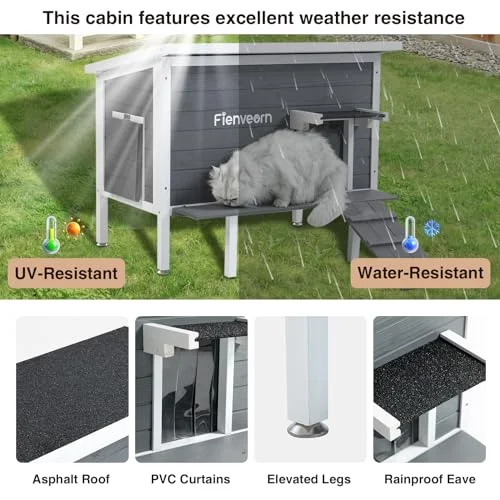 Outdoor Cat House,Insulated Feral Cat Shelter with Escape Door Waterproof,Large Cat Enclosure Wooden Cat Condos for Multiple Cats