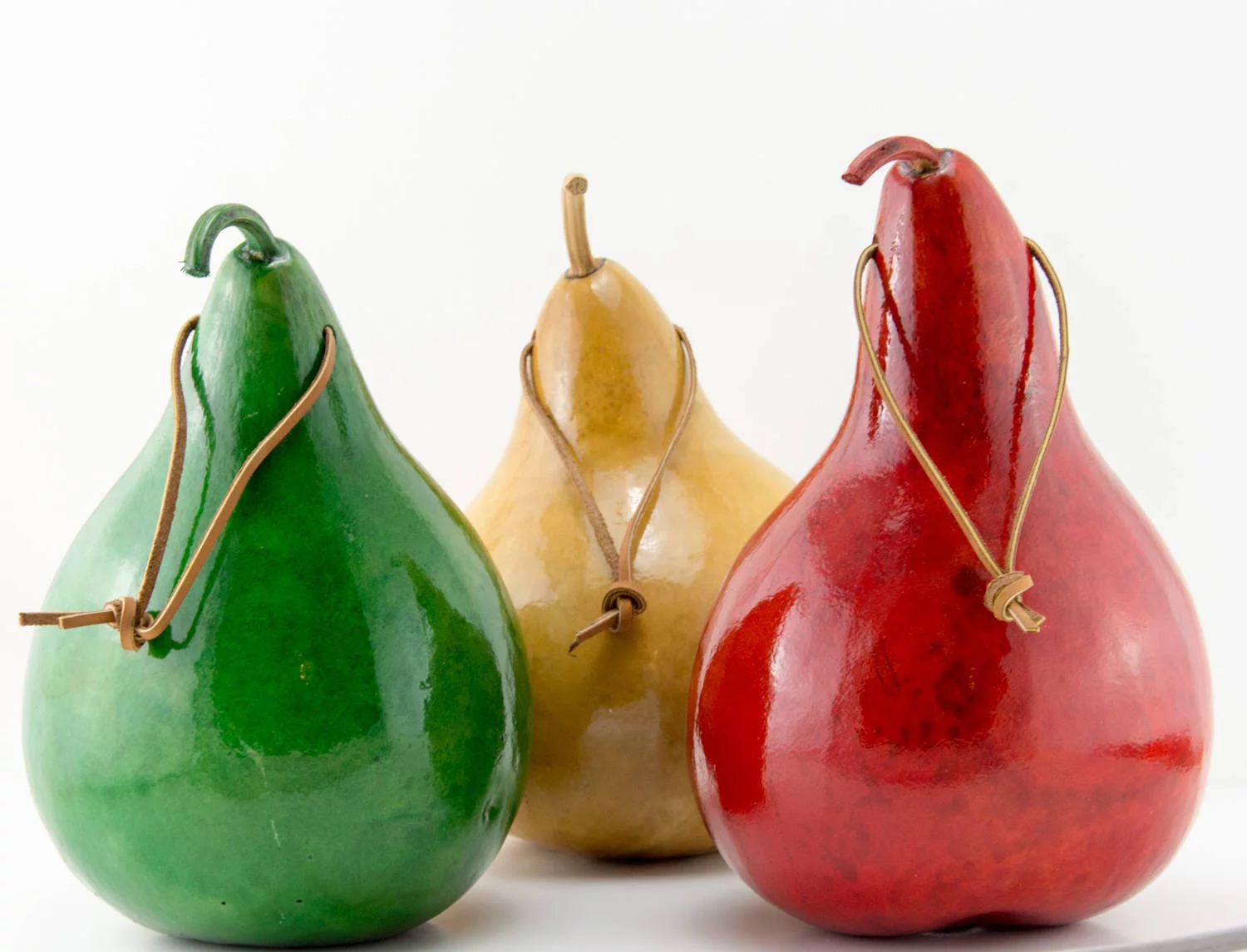 Birdhouse Gourds - Gourd Art - Set of 3 - Green - Natural - Red
