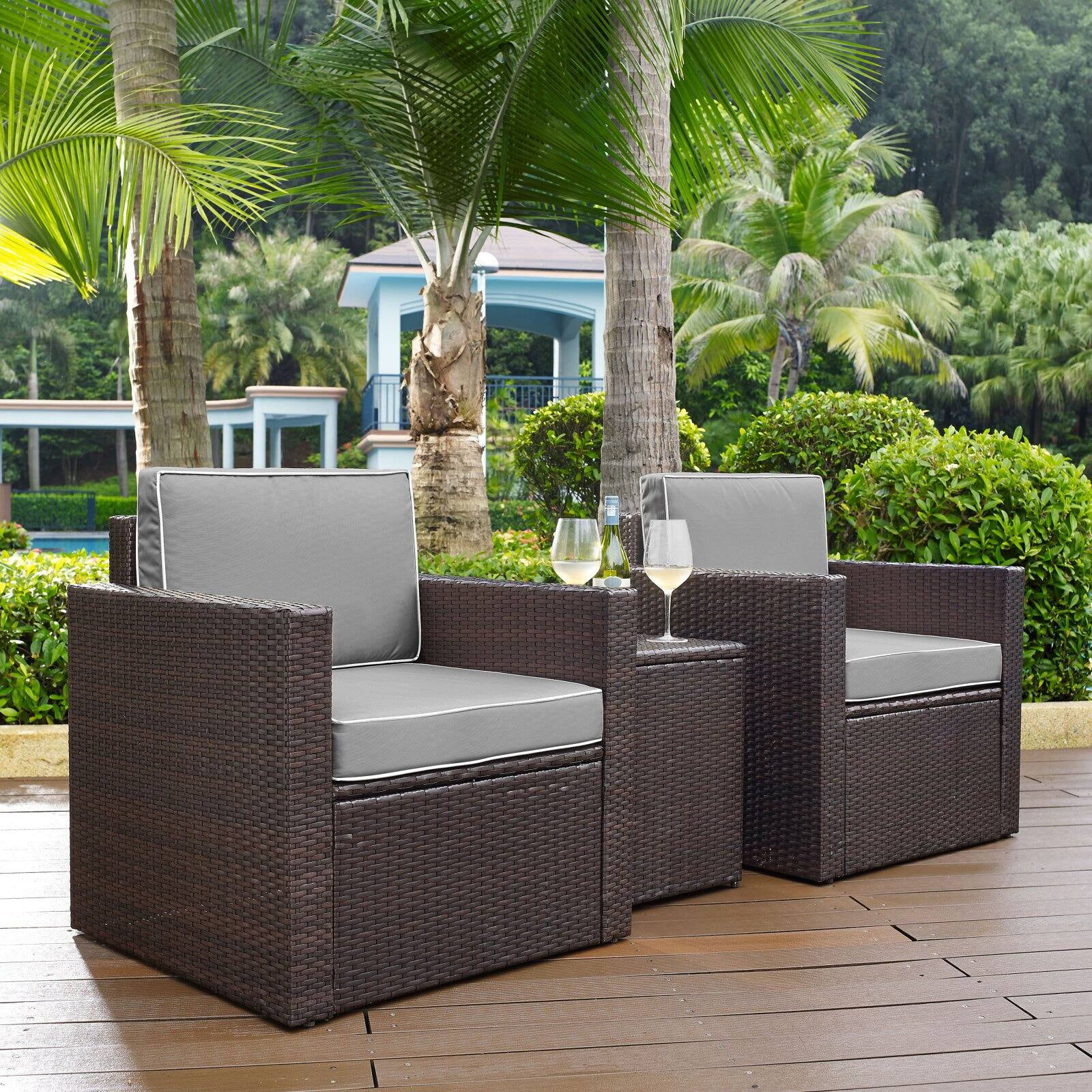 Crosley Furniture KO70055BR-SA Palm Harbor 3-Piece Resin Wicker Outdoor Seating Set (Brown/Sand)