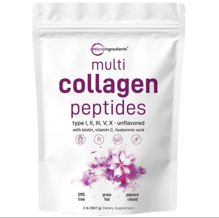 Multi Collagen Peptides Powder - Hydrolyzed Protein Peptides (Type I,I1,111,V,X) with Hyaluronic Acid, Biotin& Vitamin C - Unflavored