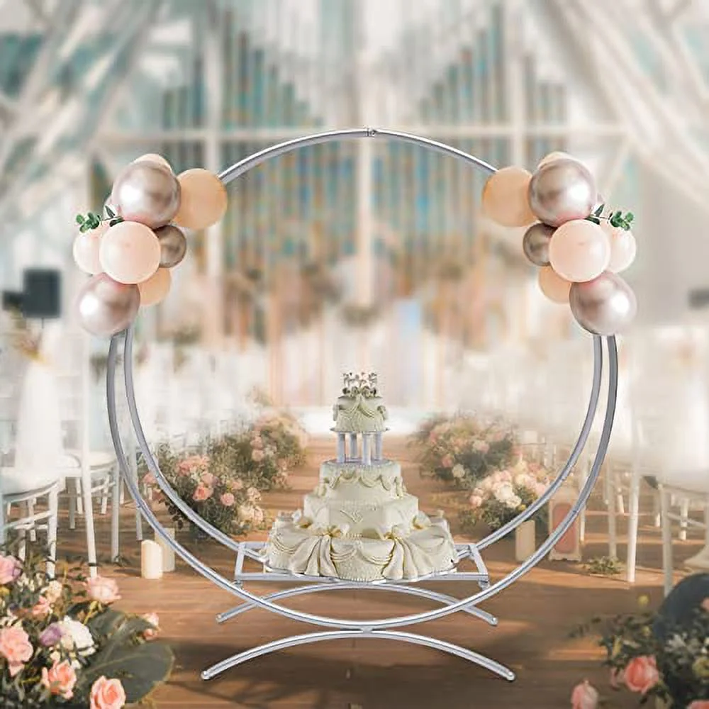 Φ 2.52 Ft Round Balloon Arch Kit, Metal Arch Stand Kit, Silvery Double Ring Arch Stand, Garden Plants Vines Climbing Frame for Garden, Yard, Wedding Background Decoration