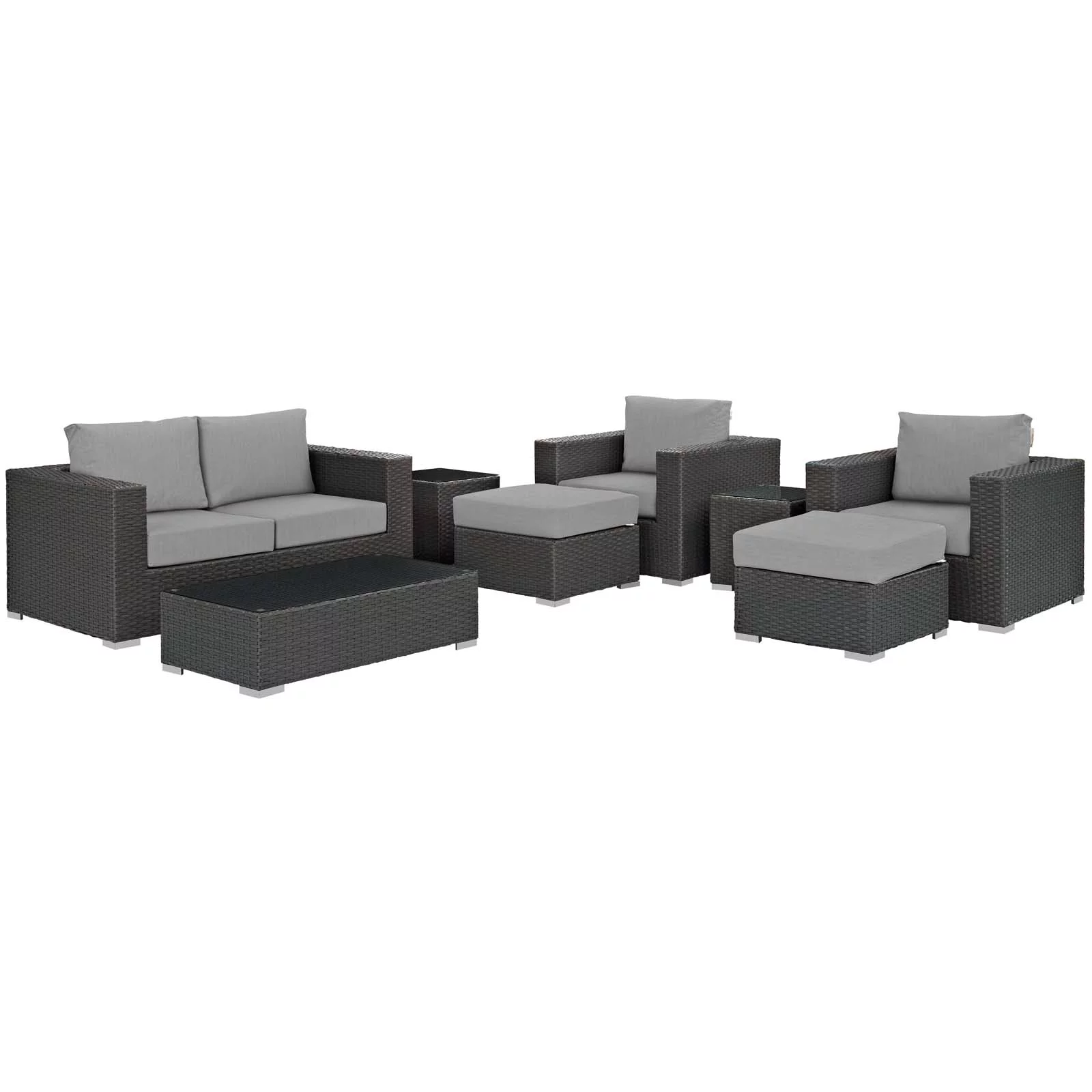 Modway Sojourn 8 Piece Outdoor Patio Sunbrella® Sectional Set in Canvas Gray