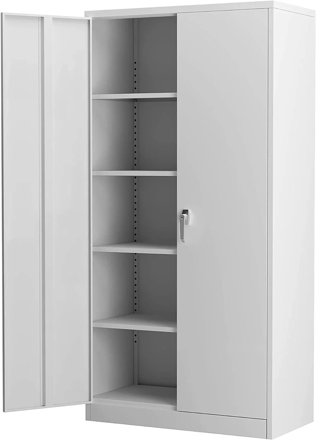 Tall 2 Door Locking Metal Storage Cabinet Organizer With 4 Adjustable Shelves And 2 Keys For Garages And Offices, Gray