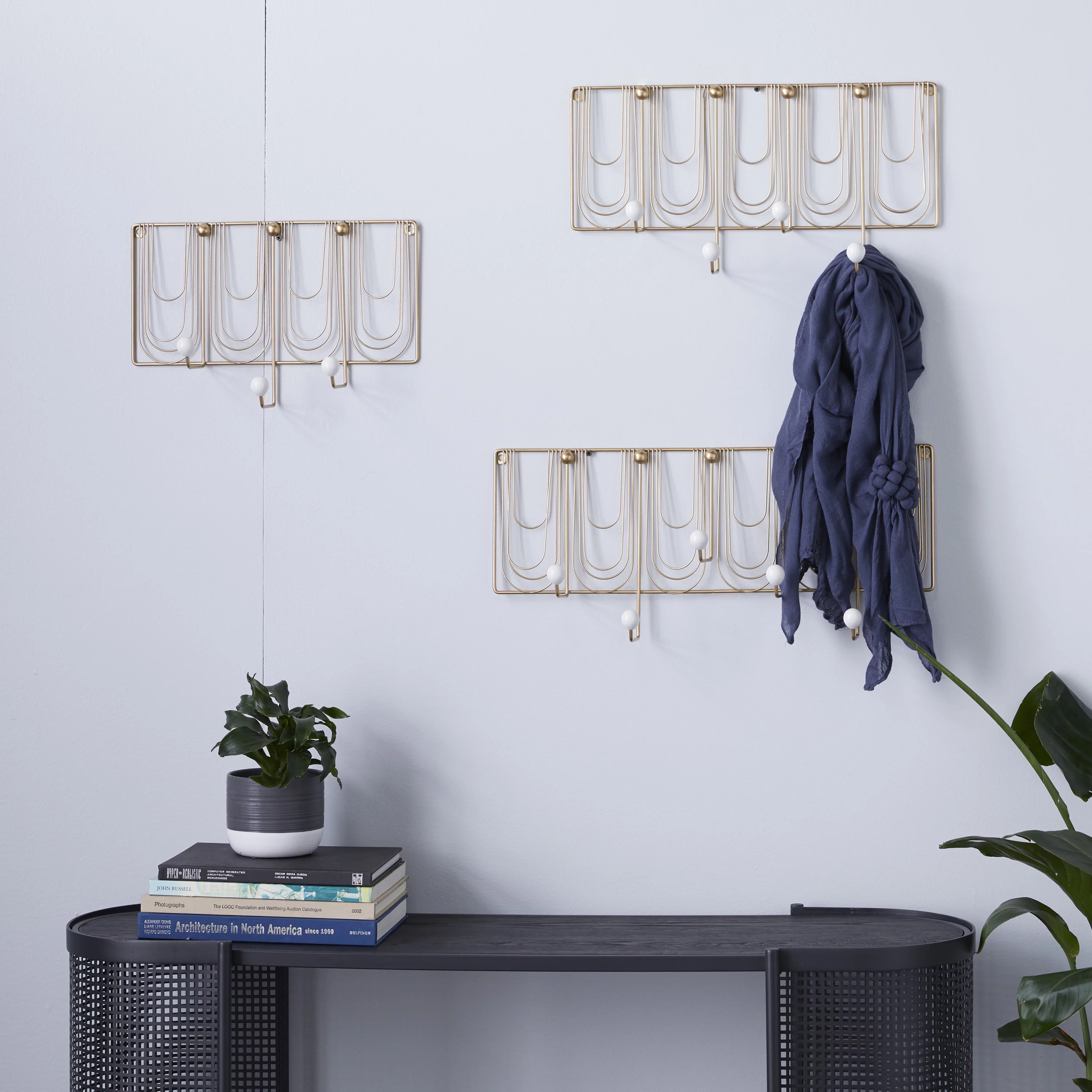 DecMode Indoor Gold Metal Glam Wall Hook, Set of 3