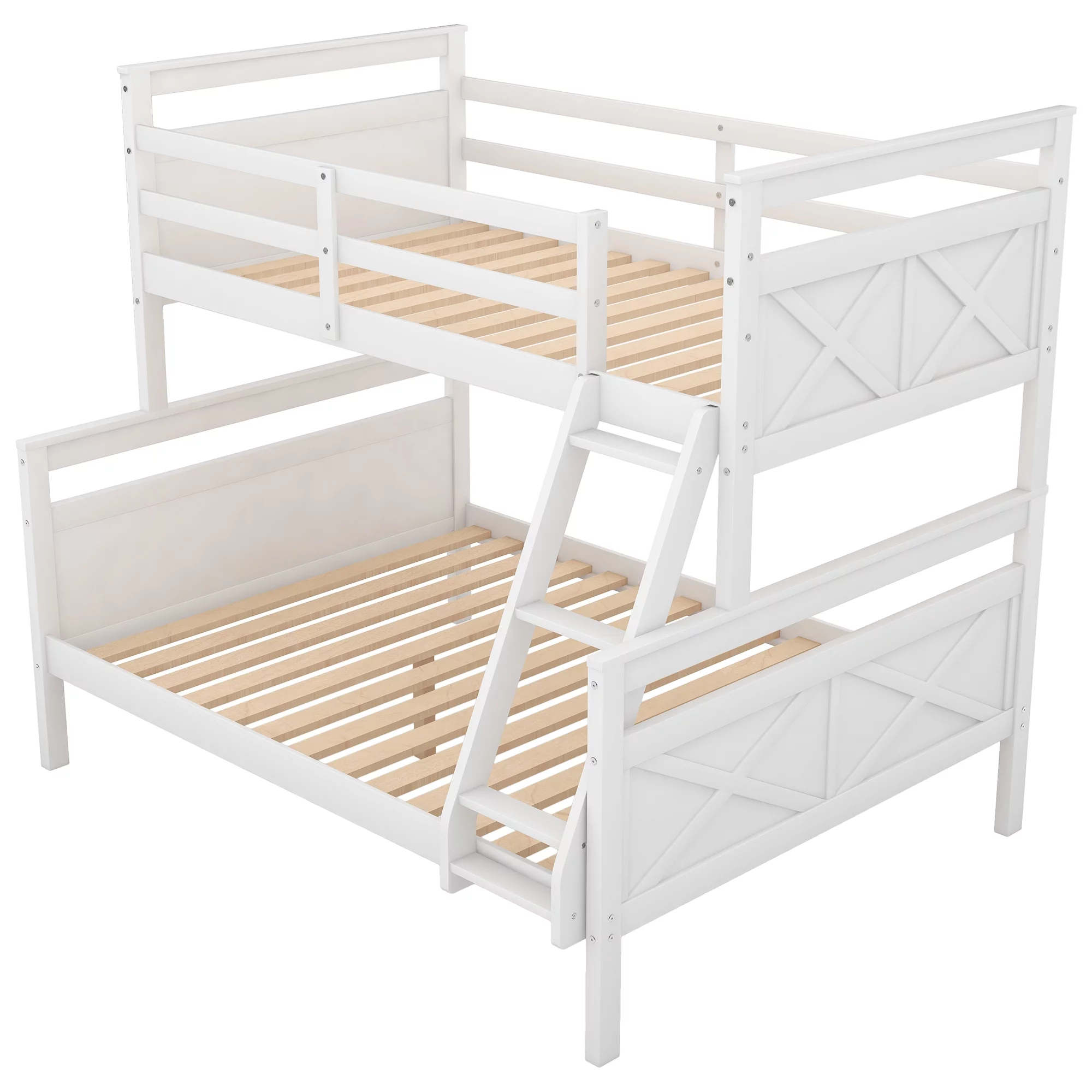 Nestfair White Twin over Full Bunk Bed with Ladder