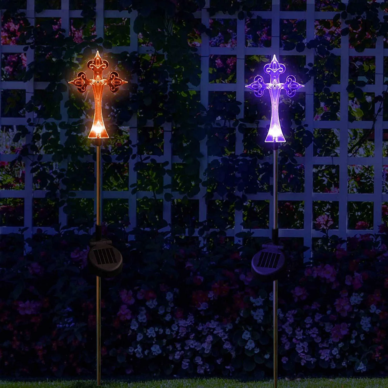 JAYXC HOME Set of 2 Cross Solar Garden Yard Landscape Path Stick LED Lights